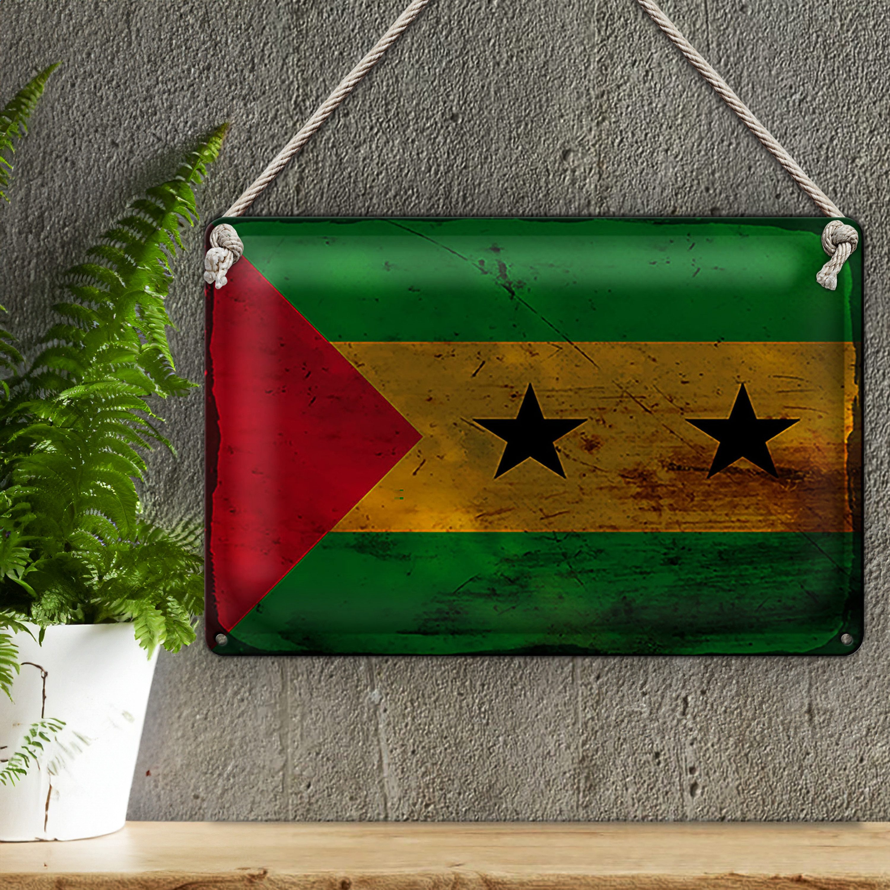 Roomando Metallschild Flagge São Tomé und Príncipe 40x30cm Flag Rost