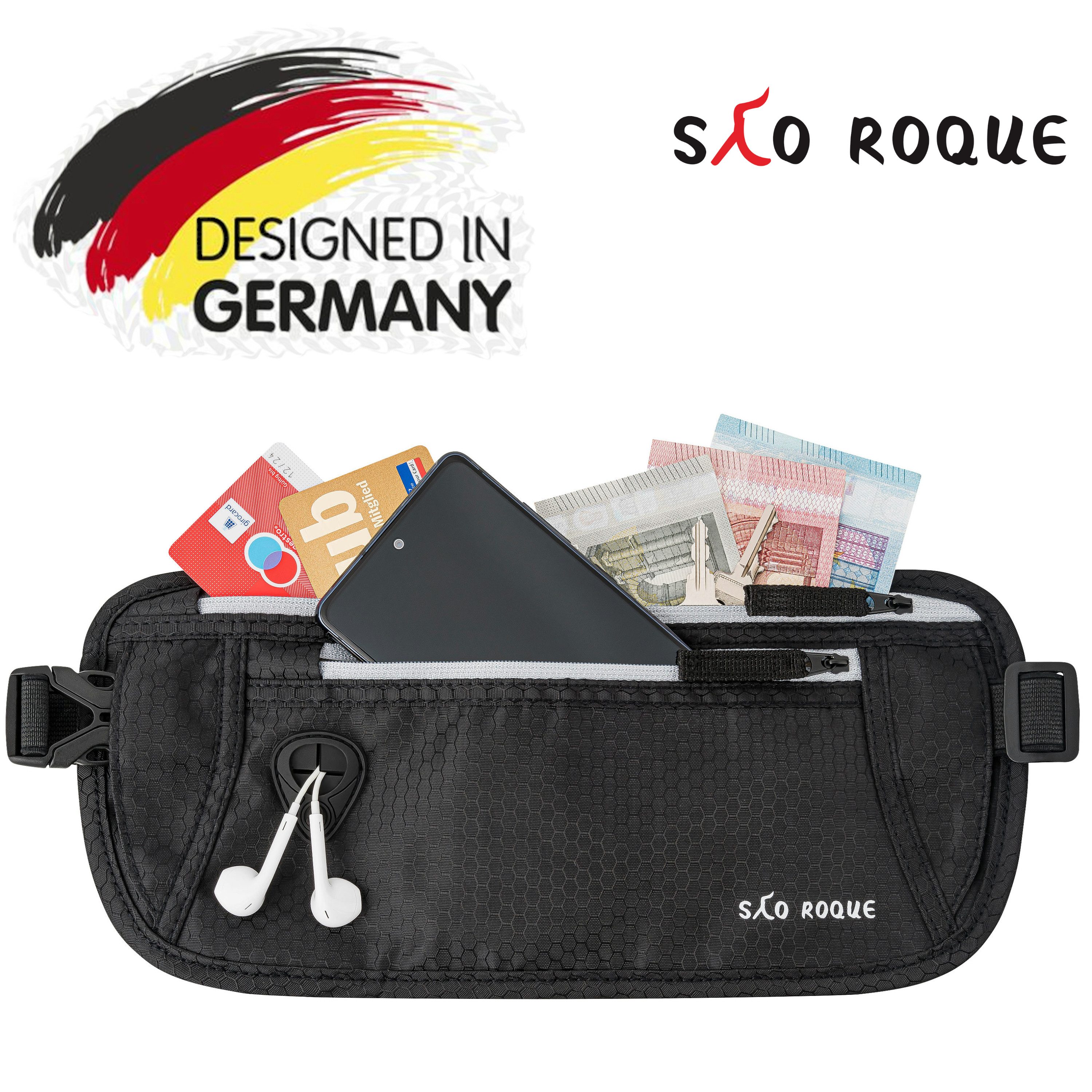 SAO ROQUE Bauchtasche Damen Herren Bauchtasche, RFID Blocker Gürteltasche, flach, Vegan, ultraflach, schweiß- und wasserfest, ultraleicht