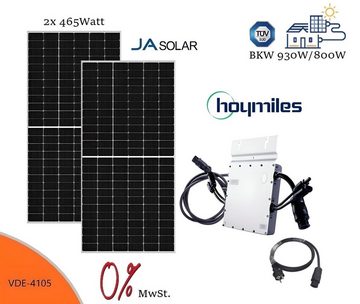 TZIpower Solaranlage Balkonkraftwerk 800 Watt / 930W Hoymiles HM-800 2x 465Watt Solarpanele, 930,00 W, Monokristallin, (Komplett-Set, 1-St)