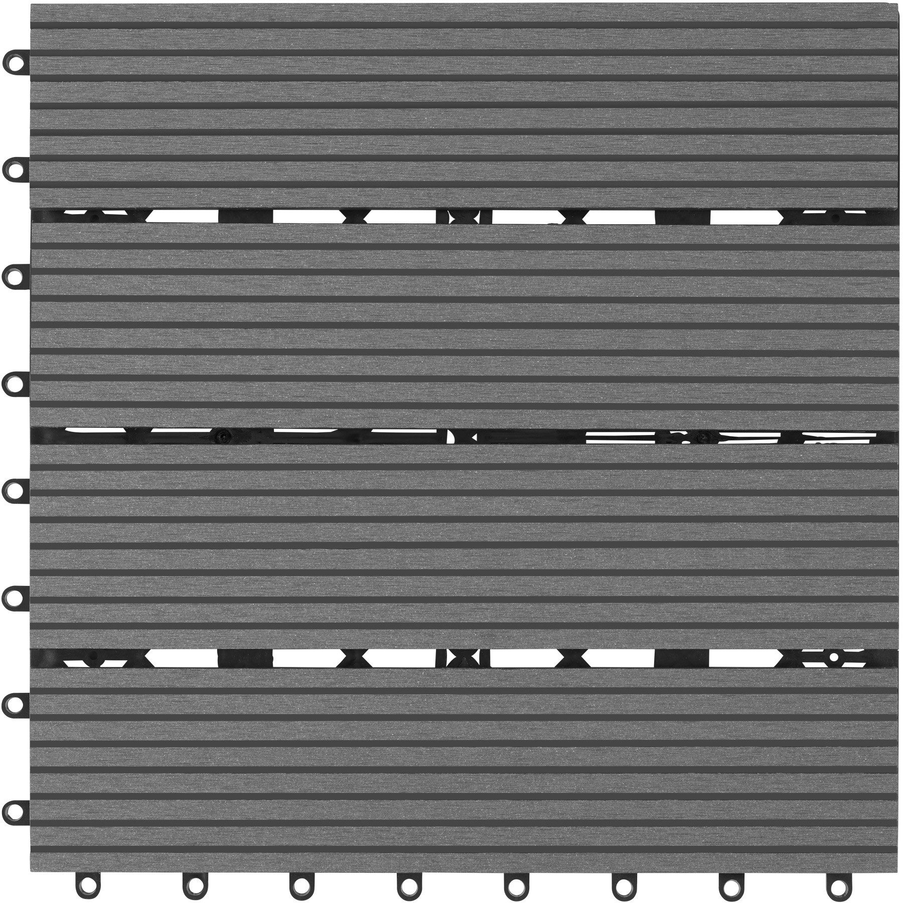 tectake Terrassendielen Terrassenfliesen 11er Set im Klicksystem, 31 x 31 x 2,2 cm, 1,0571 m², BxL: je 31,00x31,00 cm, (Terrassenplatten Außenbereich Tegulas, 11-St., in grau), robustes WPC in Holzoptik, mit Drainage, wetterfest
