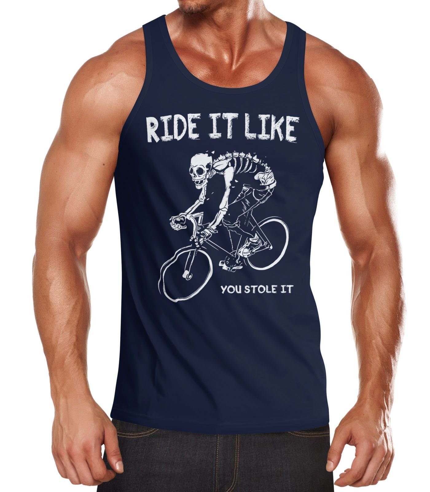 MoonWorks Tanktop Herren Tanktop Rennrad Fahrrad Bike Ride it like you stole it Moonworks® mit Print navy
