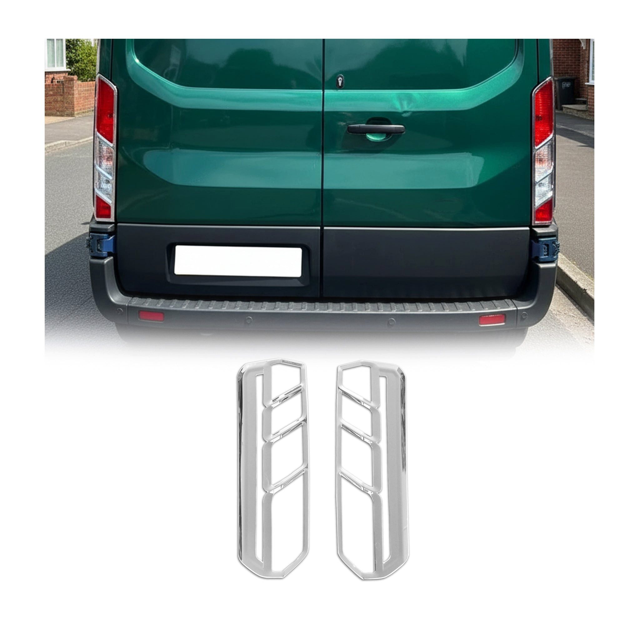 OMAC Zierleisten-Aufkleber Rückleuchten Heckleuchte für Ford Transit 2014-2025 Chrom 2x, (2tlg), Langlebig,Einfache Reinigung,Einfache Installation,Rostbeständig