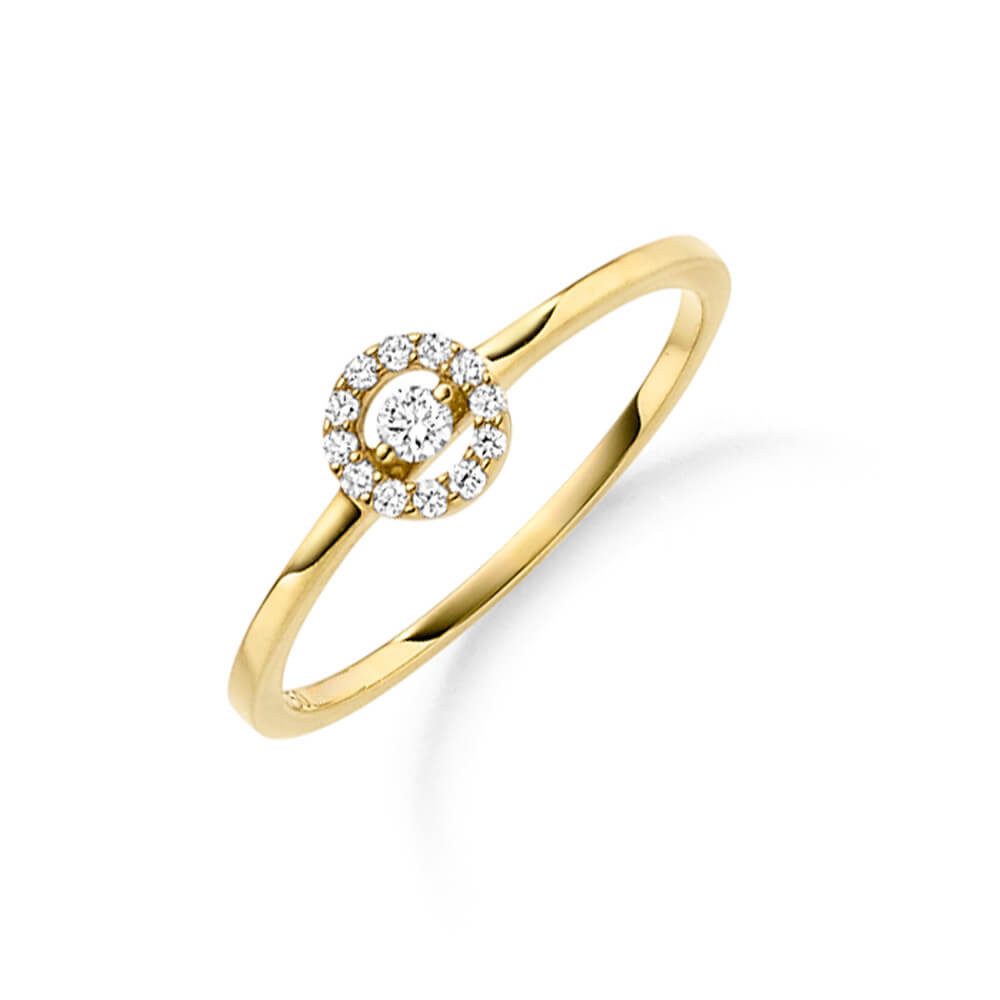 Schmuck Krone Diamantring Ring aus 750 Gelbgold mit 13 Diamanten 0,12 ct, Gold 750
