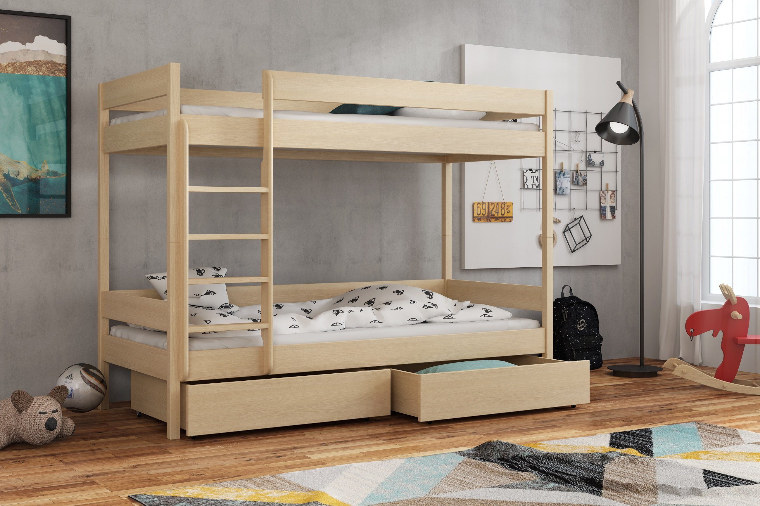 Stylefy Kinderbett »Mavie« (Kinderbett, Bett), 160/180/190x90 cm, mit  Bettkasten und Leiter, Kiefer, Modern Design, für Kinder