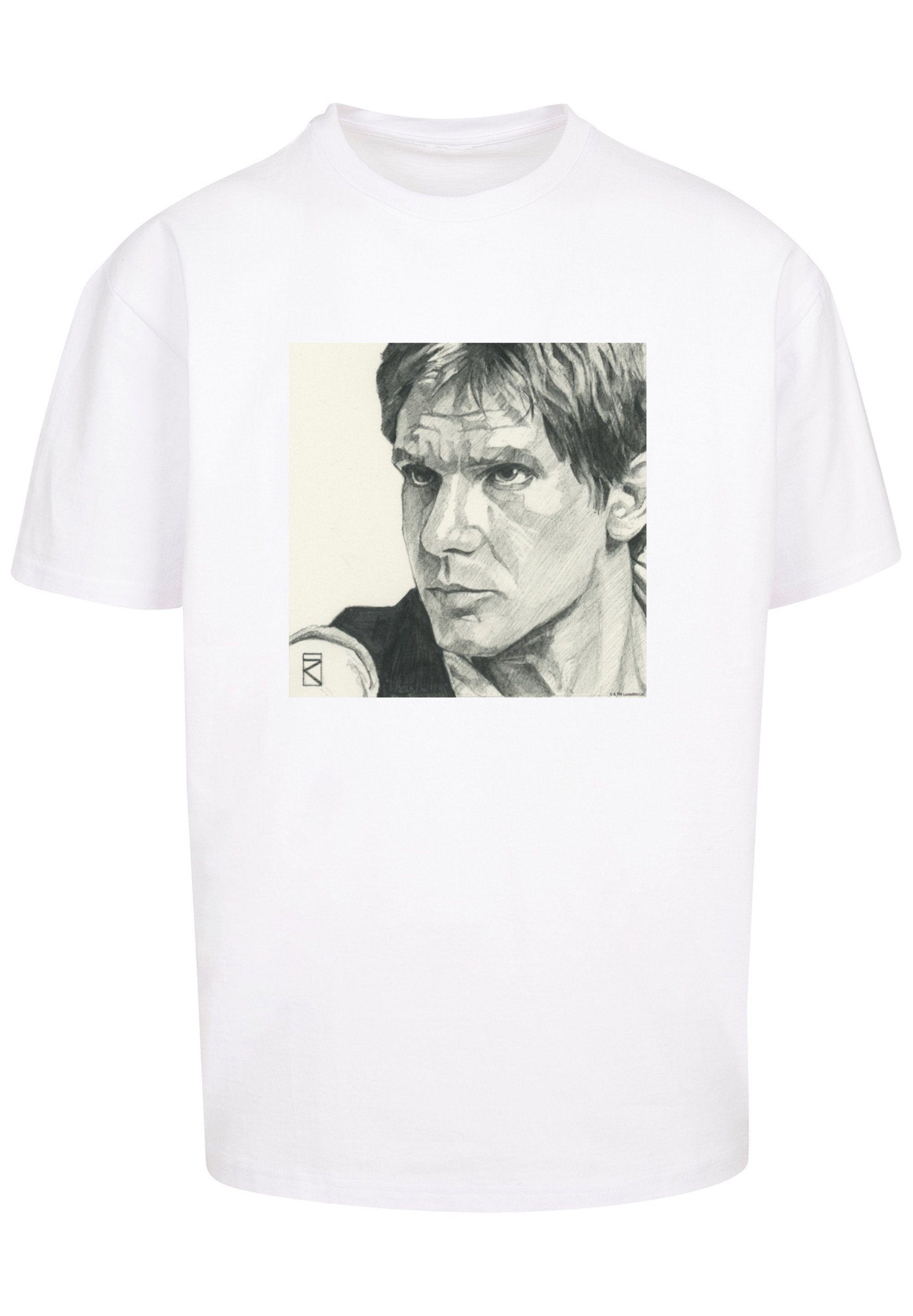 F4NT4STIC Kurzarmshirt Herren Star Wars Han Solo Drawing -BLK with Heavy Oversize Tee (1-tlg) white