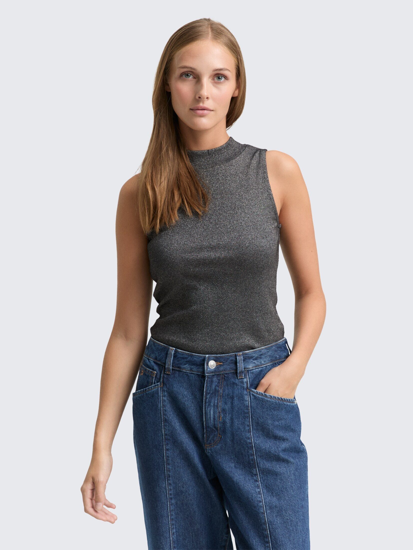 TOM TAILOR Denim Trägertop T-Shirt Slim Fit Top mit Glitzer-Effekt