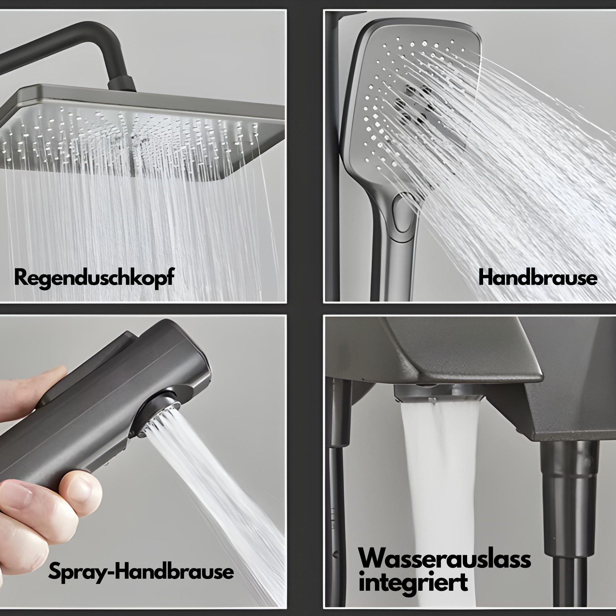 LuxaSteel Duschsystem Duschsystem mit digitaler Temperaturanzeige, Regendusche nachrüsten, 5 Strahlart(en), Komplett-Set, Regendusche Duschsystem, höhenverstelbar, neigbar, mit Display