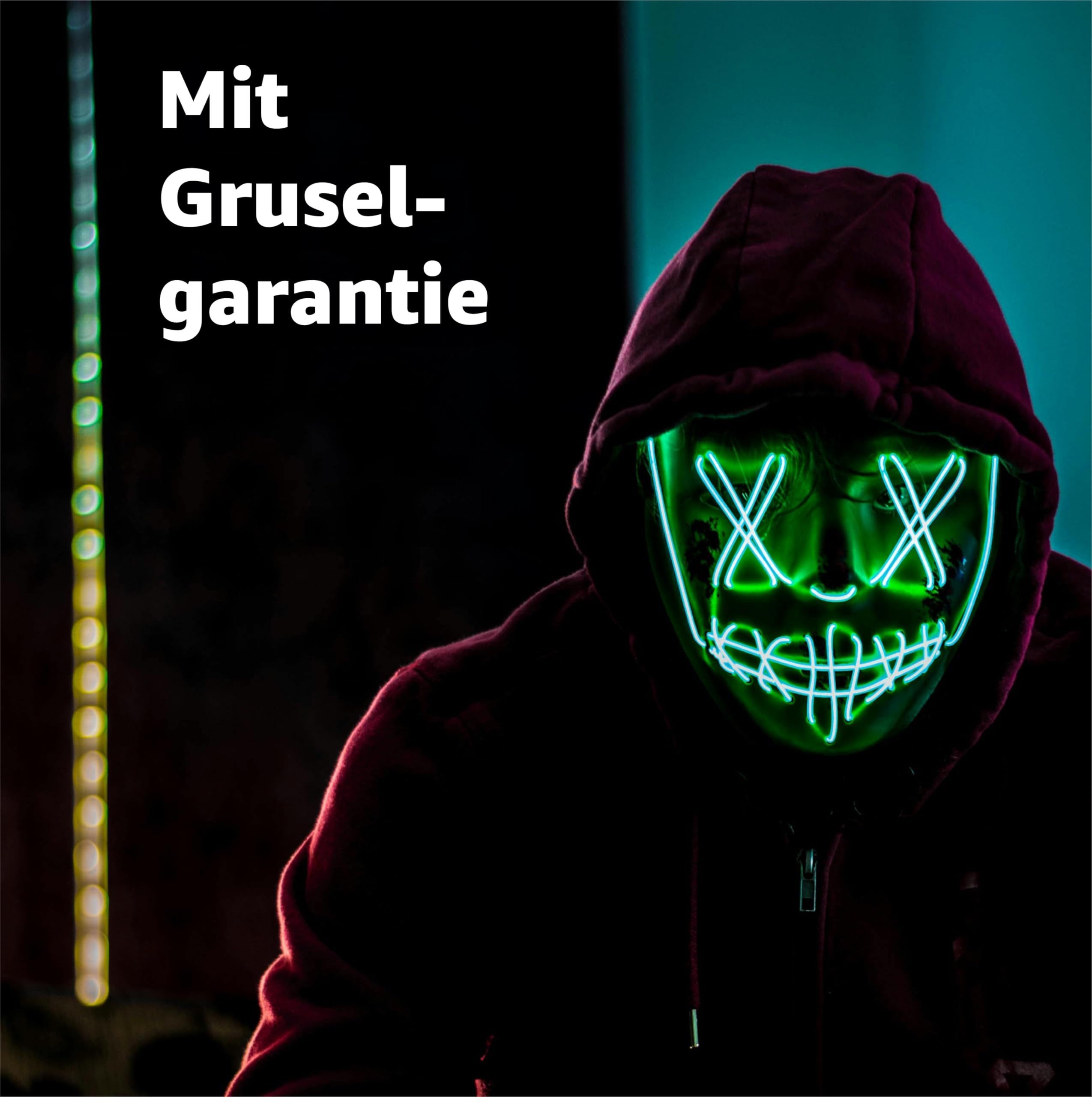 TK Gruppe Verkleidungsmaske LED Horror Maske inspiriert von Purge – mit 3 Leuchtmodi, (Packung), Steubar - drei Lichteffekten