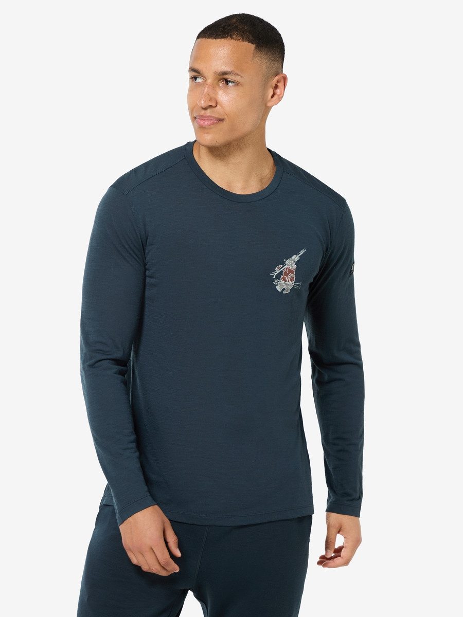 SUPER.NATURAL Langarmshirt für Herren, Merino M LIL SKI BUNNY LS mit Ski-Motiv, atmungsaktiv