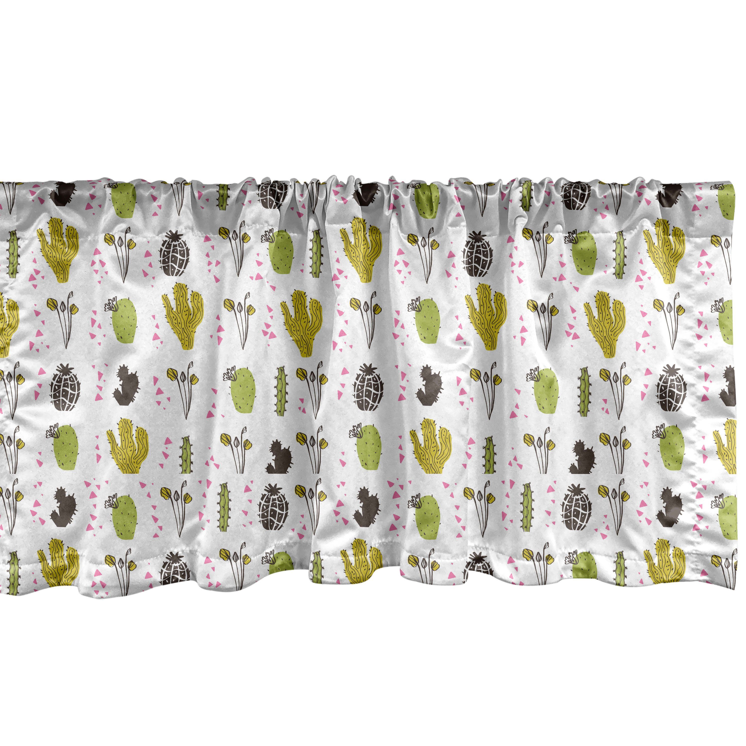 Scheibengardine Vorhang Volant für Küche Schlafzimmer Dekor mit Stangentasche, Abakuhaus, Microfaser, Kaktus Botanischer Kleines Triangles