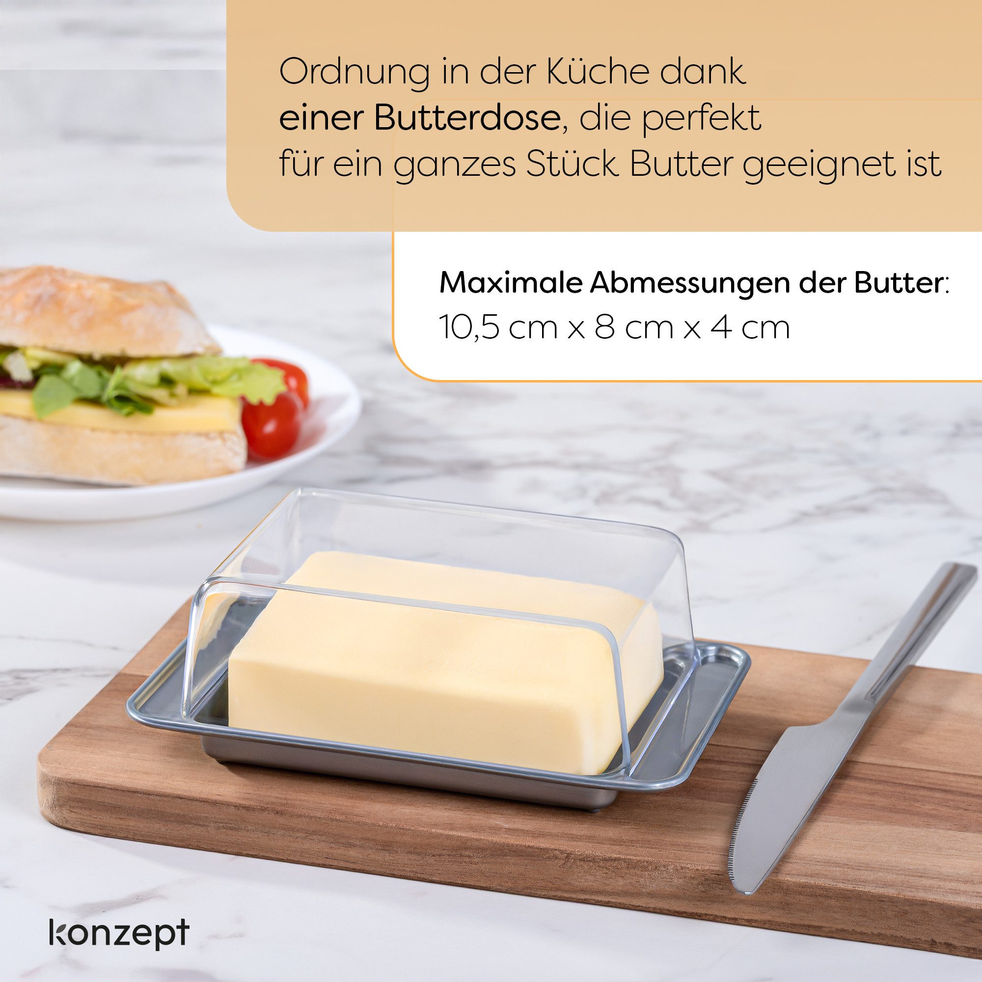 KONZEPT Butterdose für 250 g Butter mit transparentem Deckel, kompakt und platzsparend – ideal zur Aufbewahrung im Kühlschrank