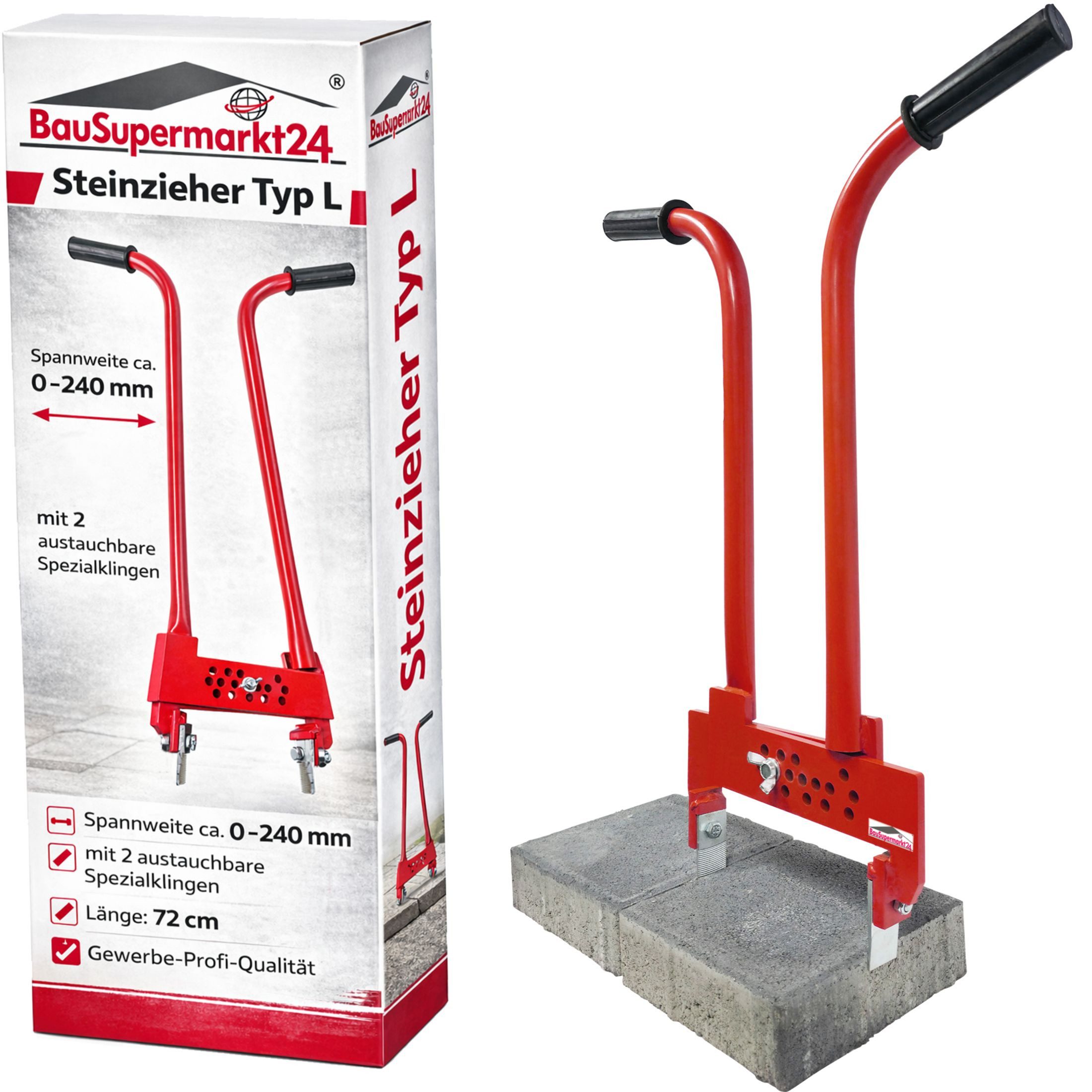 BauSupermarkt24 Plattenheber Steinzieher Pflasterzieher Steinausheber 0–240 mm Profi Typ L, -]