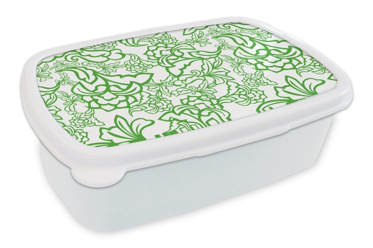 MuchoWow Lunchbox Pflanzen für Erwachsene, (2-tlg), Kinder weiß - Muster, Mädchen - Brotbox und Kunststoff, Orientalismus Brotdose, Jungs für und