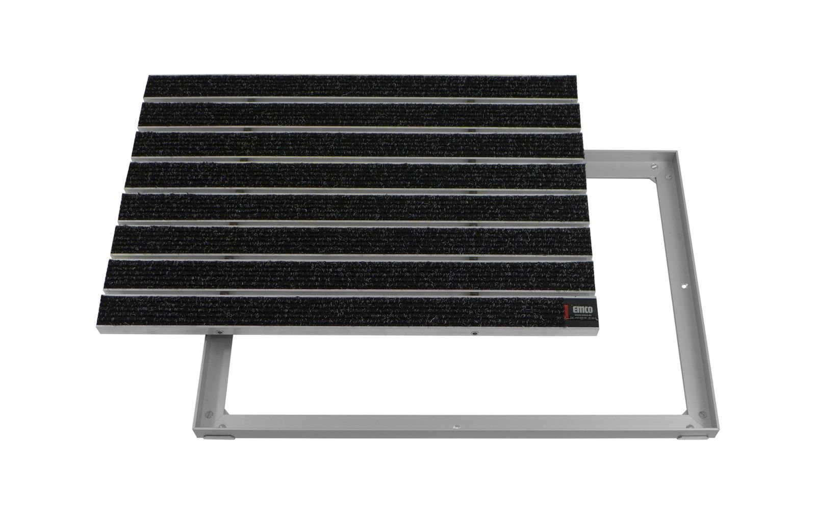Emco Fußmatte Eingangsmatte DIPLOMAT + Rahmen Aluminium, Large Rips Anthrazit, rechteckig, Höhe: 15 mm, Größe: 600x400 mm, für Innen- und überdachten Außenbereich