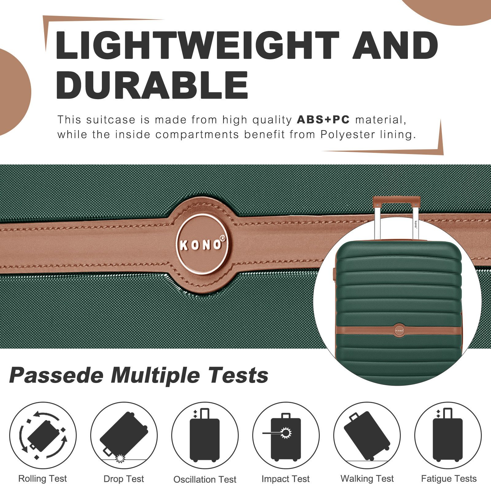 KONO Handgepäckkoffer Koffer Trolley ABS+PC Hartschalenkoffer