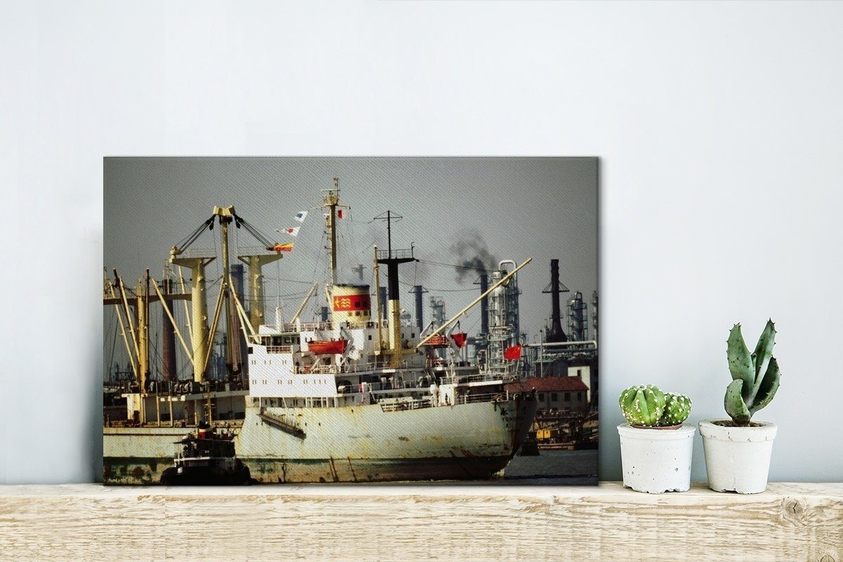 St), 30x20 Wandbild Fluss, Wanddeko, (1 chinesischen Leinwandbilder, cm einem OneMillionCanvasses® auf Leinwandbild Aufhängefertig, Dampfschiff