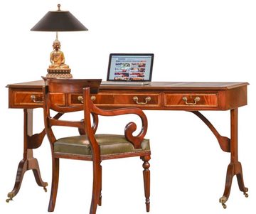 Kai Wiechmann Schreibtisch Bureau Plat Mahagoni 156 cm, hochwertiger Bürotisch, Writing Table mit Lederschreibeinlage, beidseitig verwendbar