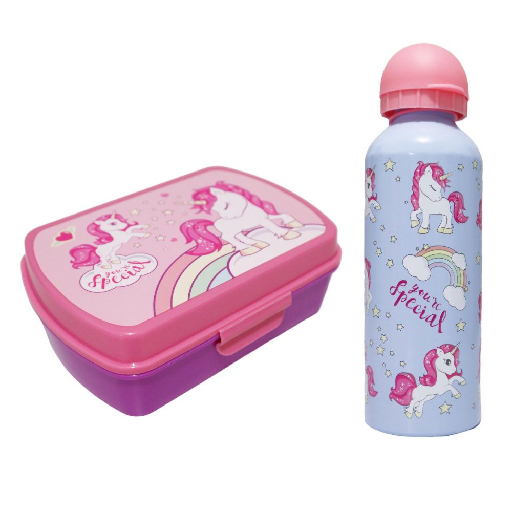 Kids Euroswan Lunchbox Sweet Einhorn Unicorn 2tlg. Set Brotdose plus Trinkflasche 500 ml, Kunststoff Alu, (2-tlg)
