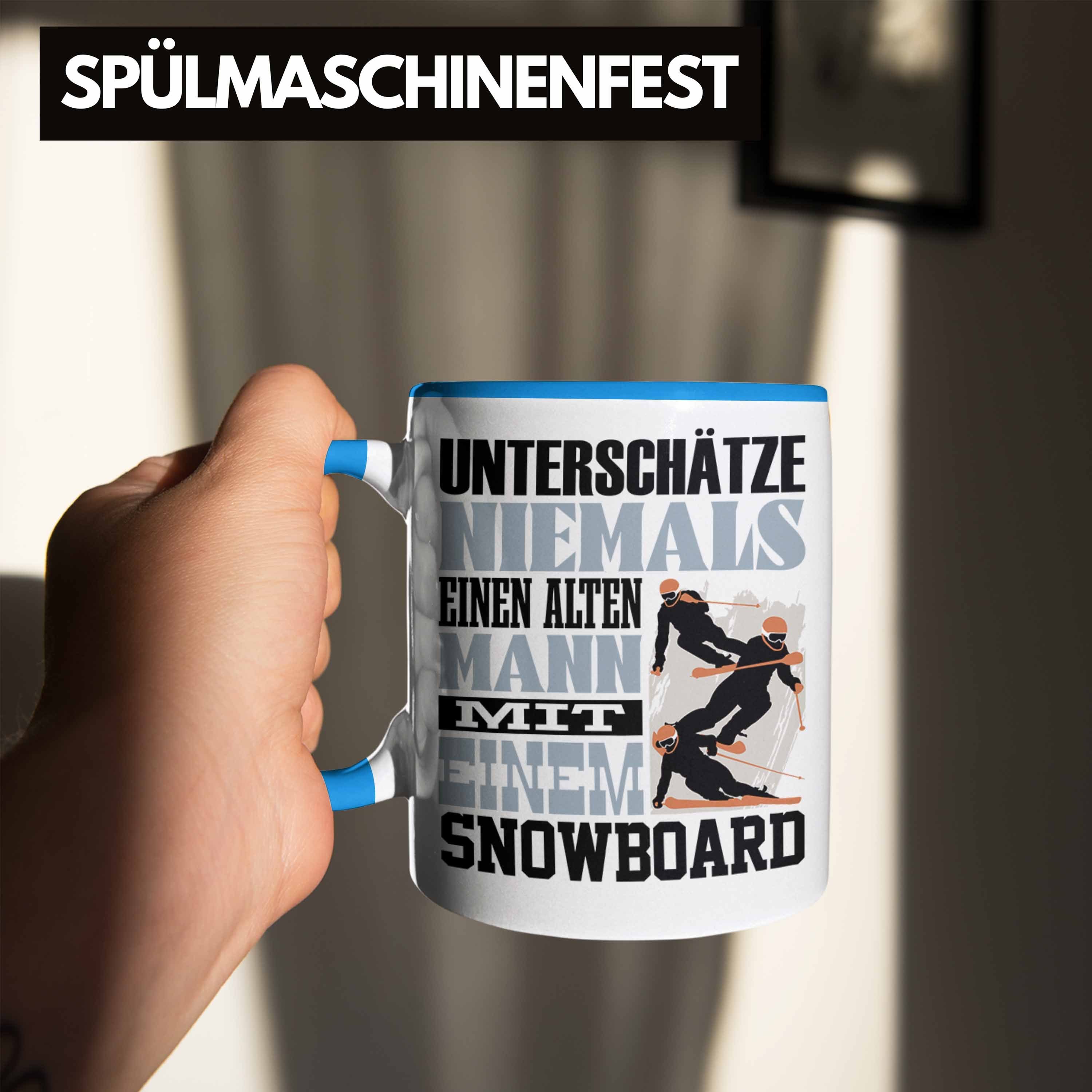 Lustiger Geschenk Snowboard für Tasse Snowboardfahrer Untersch Tasse Blau Trendation Spruch