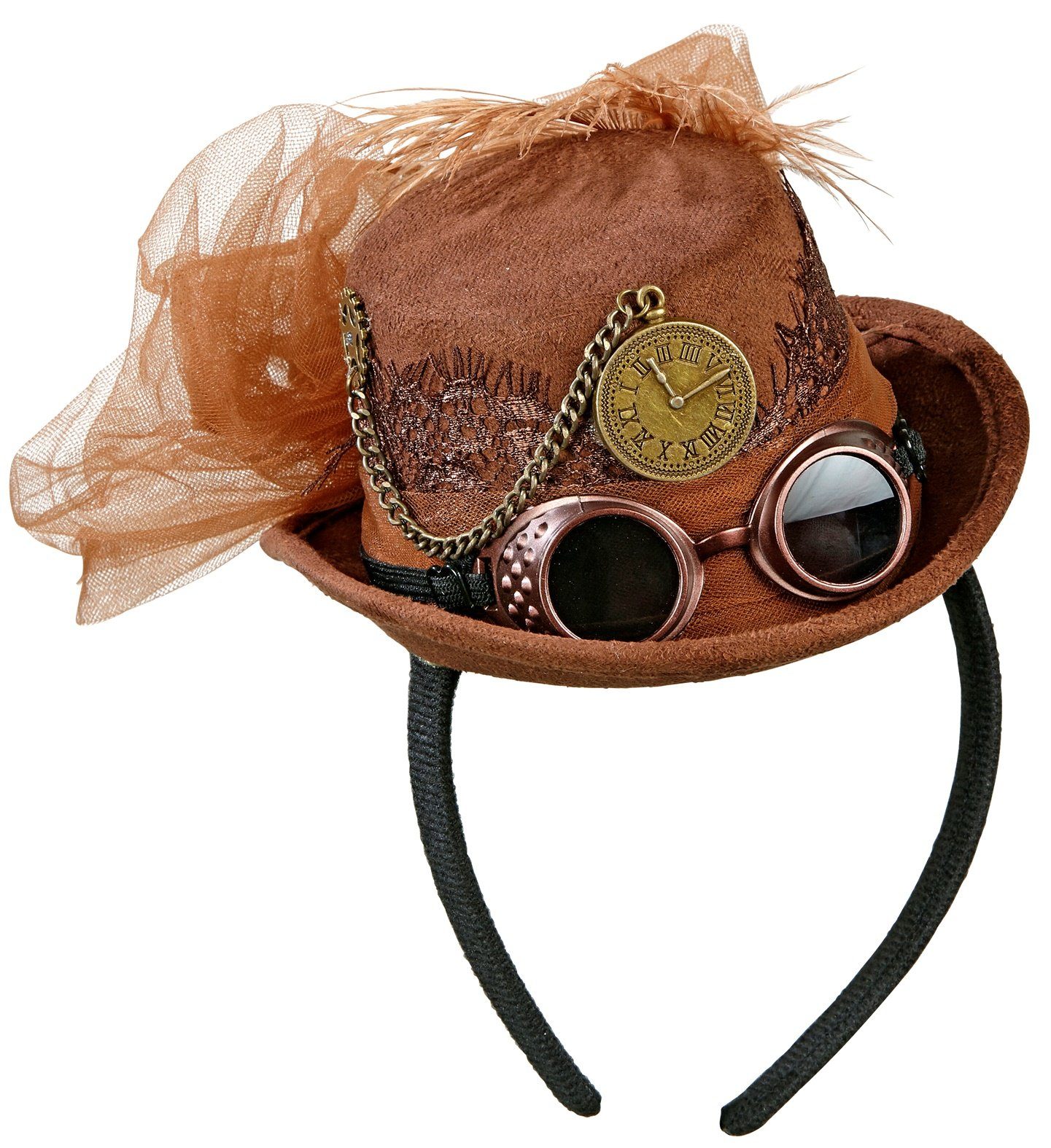 Kostüm Steampunk Mini Zylinder Hut mit Brille, Braun