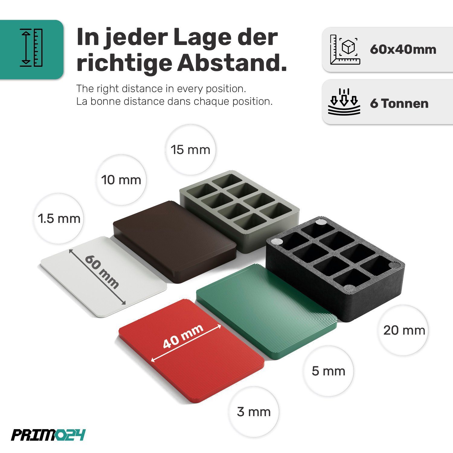 Silisto Unterlegplatte Unterlegplatten aus Kunststoff, 40 x 60 x 15 mm - 500 Stück Grau | Unterlegscheiben