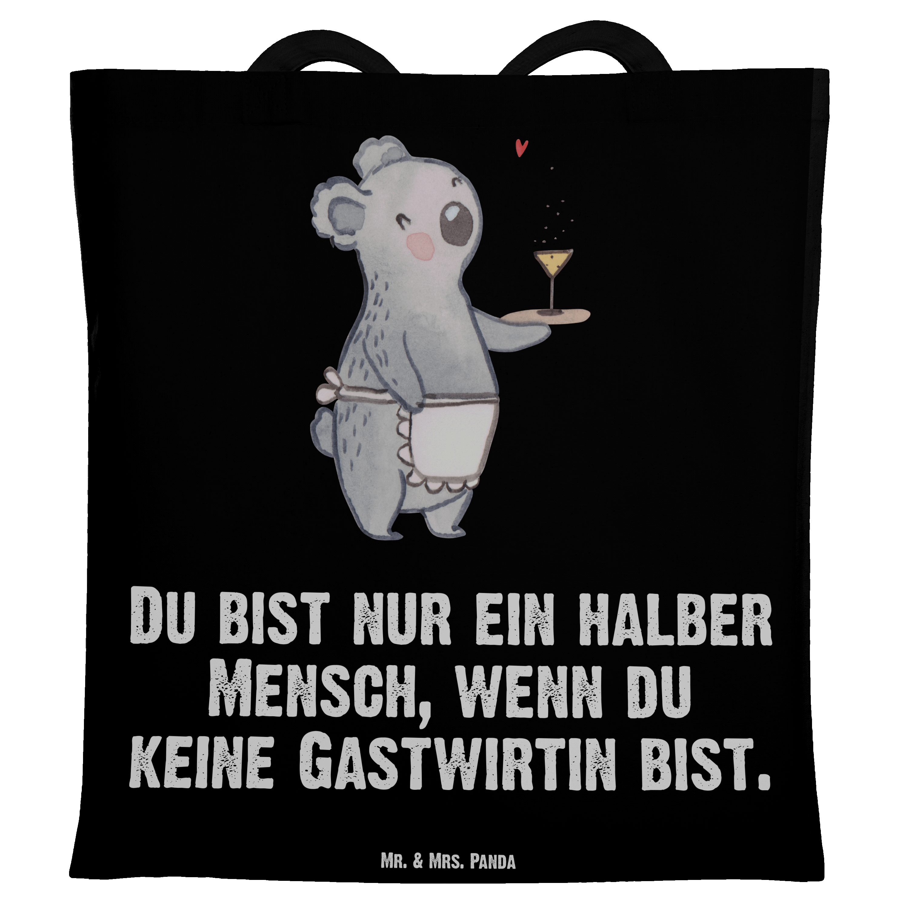 (1-tlg) Mrs. Gastwirtin - Herz Mr. Tragetasche Geschenk, Stoffbeutel, Panda & Schenken, mit - Rum, Schwarz