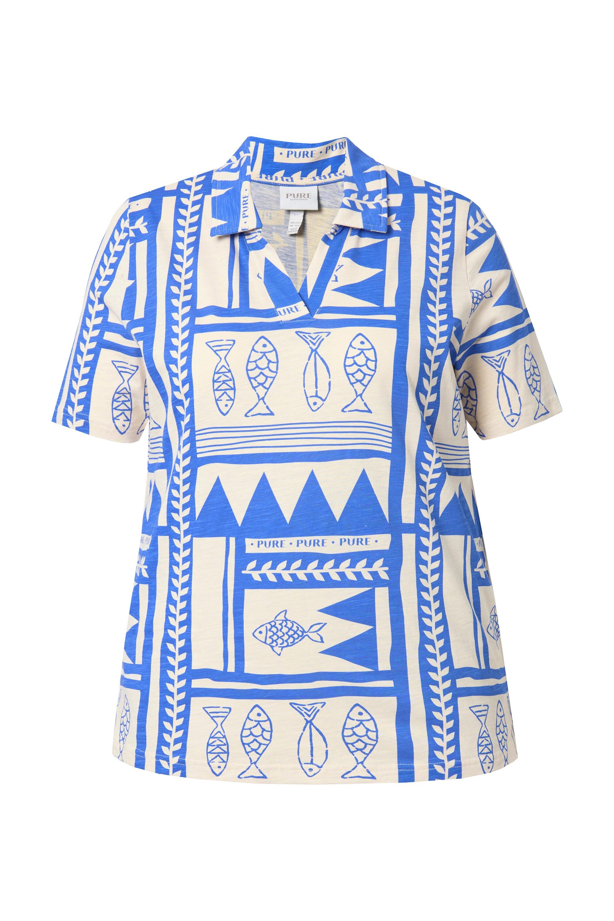 Ulla Popken Poloshirt Poloshirt Fische Polokragen Halbarm Biobaumwolle
