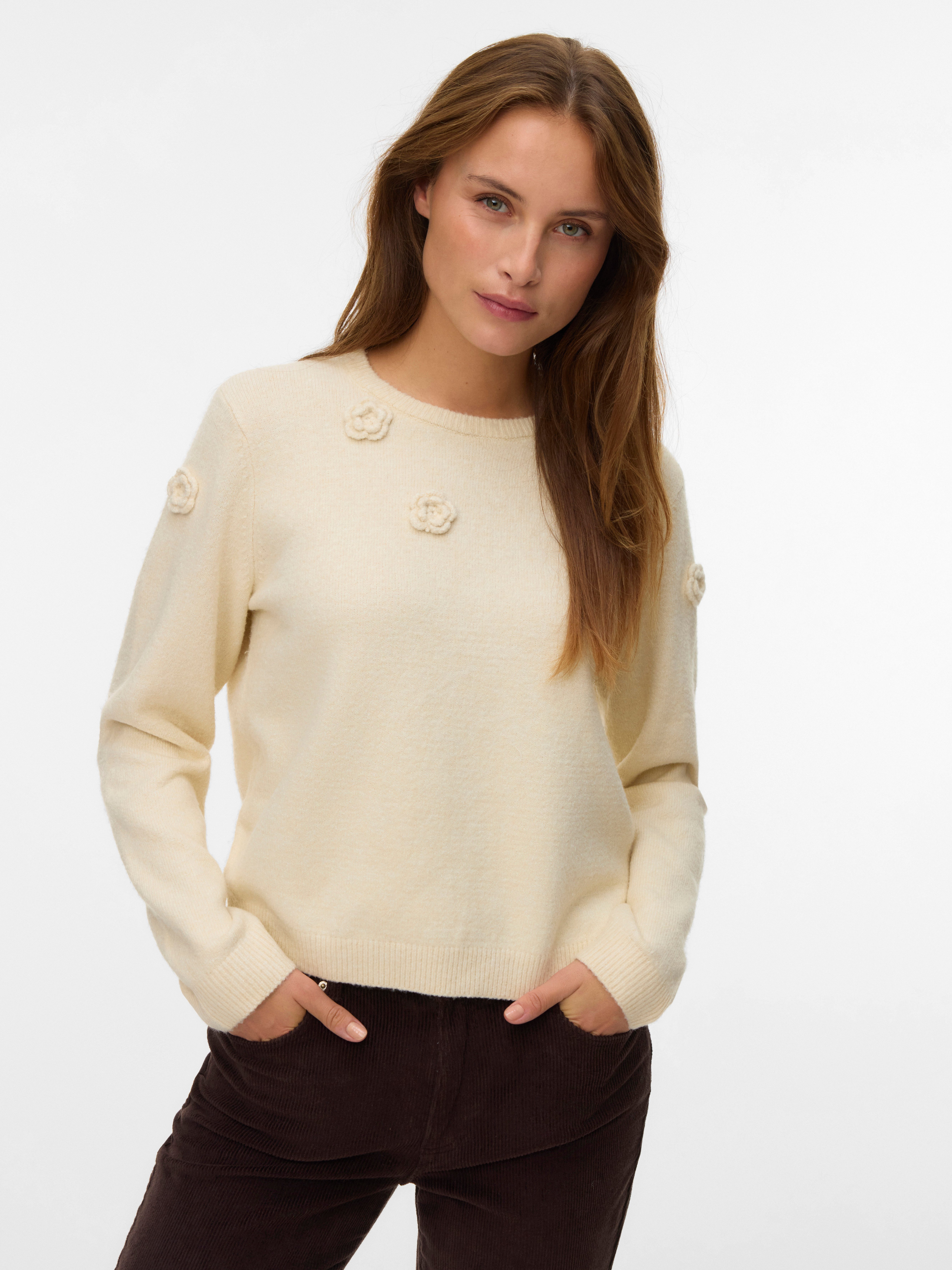 Vero Moda Rundhalspullover VMROSE LS O-NECK PULLOVER BOO, Rundhalspulli
