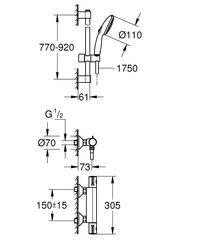 Grohe Duscharmatur Grohe Grohtherm 800 Thermostat mit Brausegarnitur 34566002 (Grohtherm 800, Grohe Grohtherm 800 Thermostat-Brausebatterie 1/2) Neues Modell Na – Bild 5 von 5