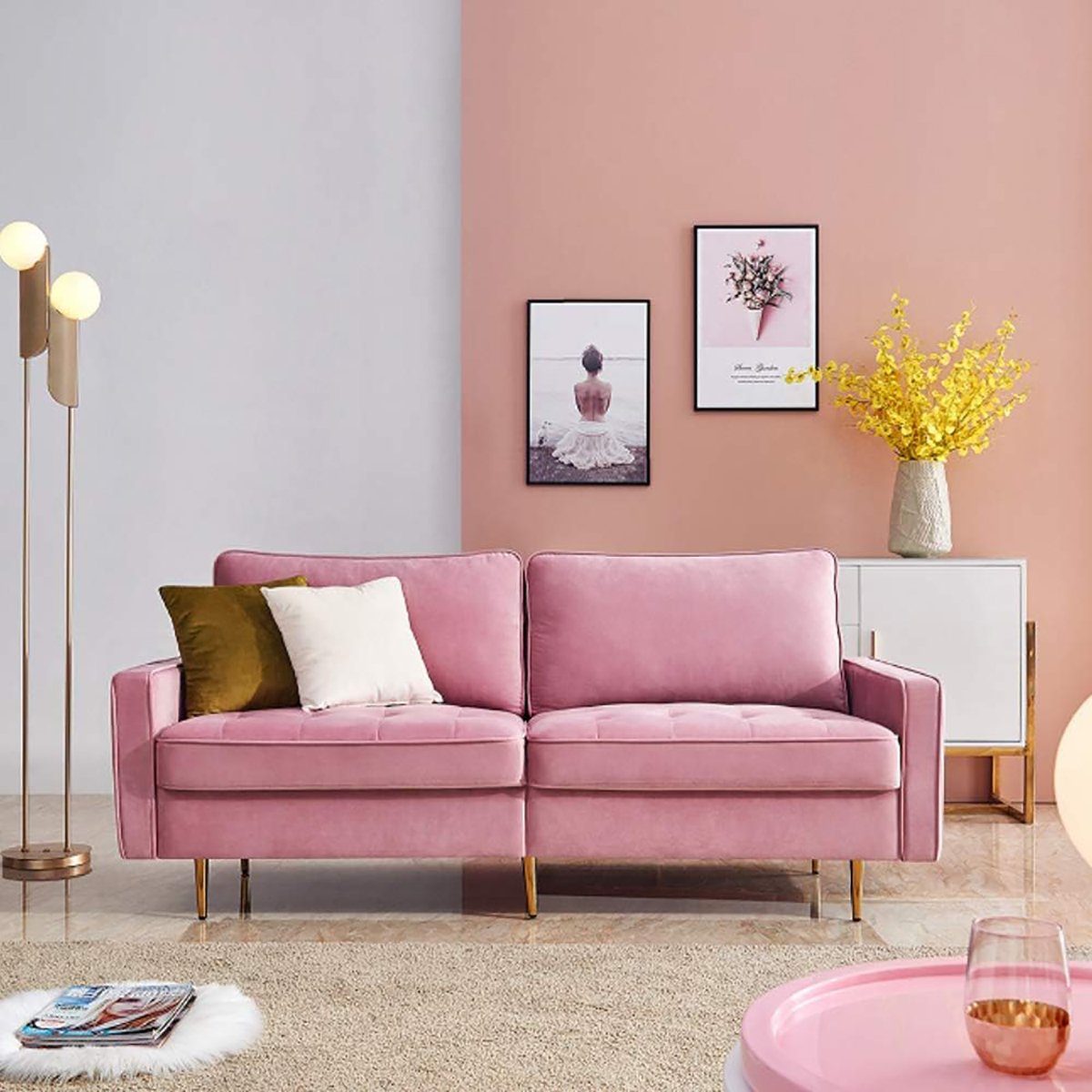 Modernes DOTMALL Big-Sofa cm Wohnmöbel Samtstoff aus 177 Rosa Sofa