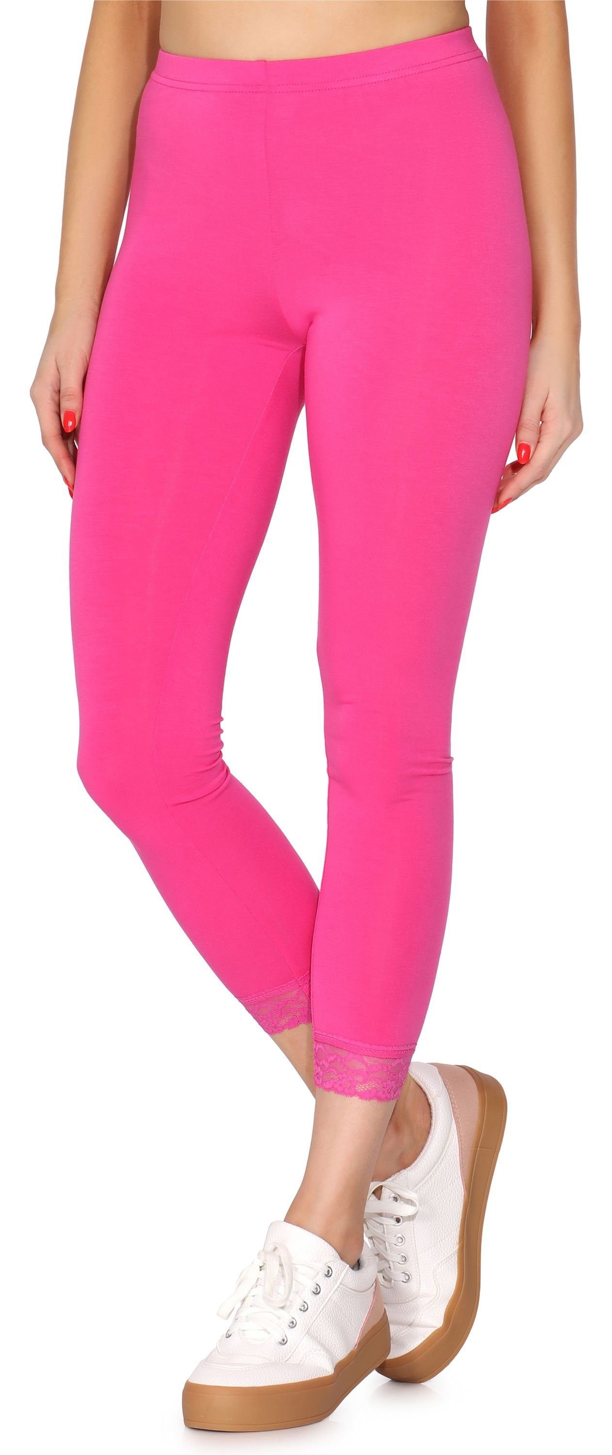 Merry Style Leggings Damen 7/8 Leggings mit Spitze MS10-342 (1-tlg) elastischer Bund Rosa