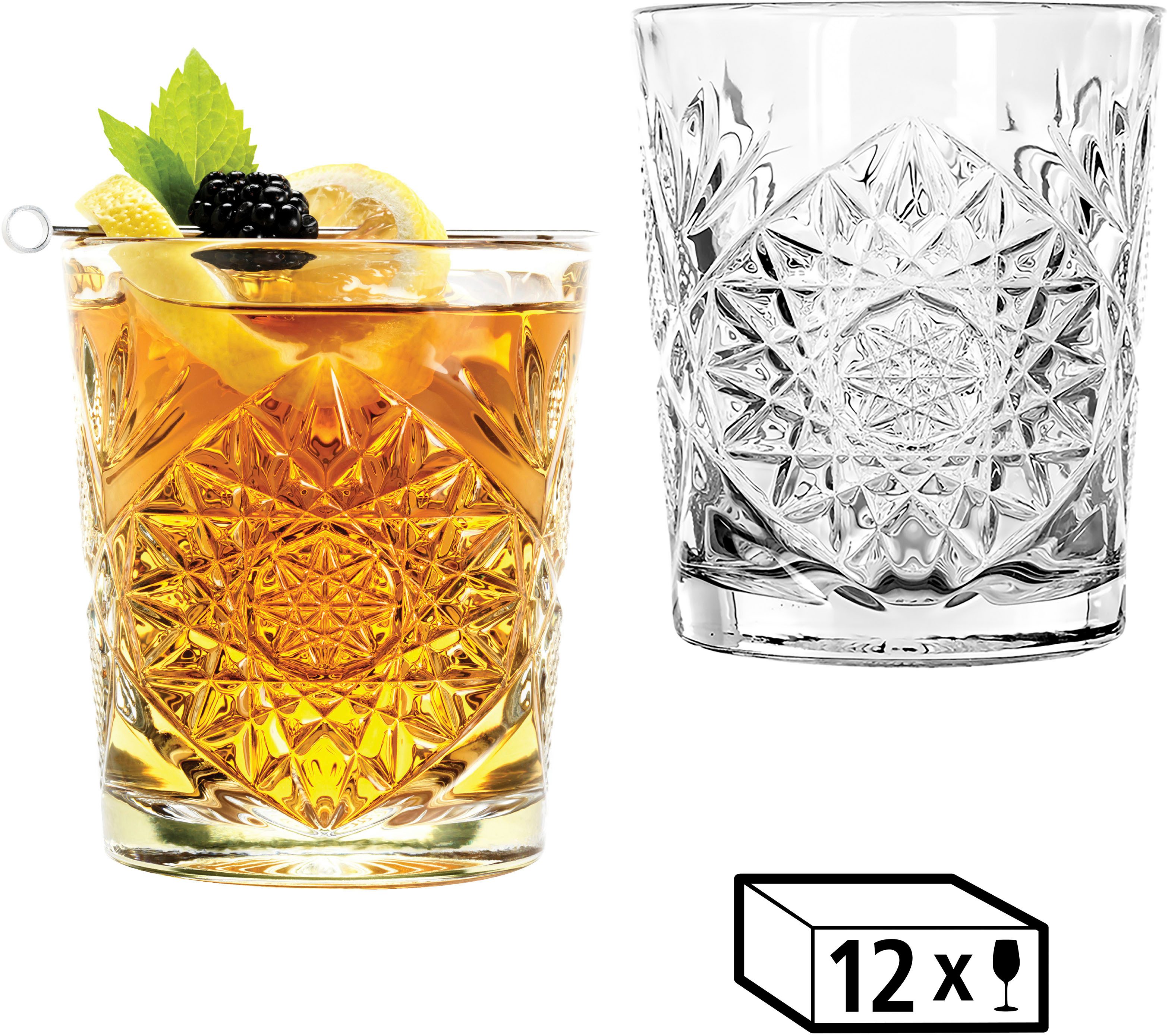 LIBBEY Tumbler-Glas Libbey Trinkglas 12er Set -HOBSTAR-, 12-tlg., Glas, 355 ml, hochwertig verarbeitet, in eleganter Vintage-Optik