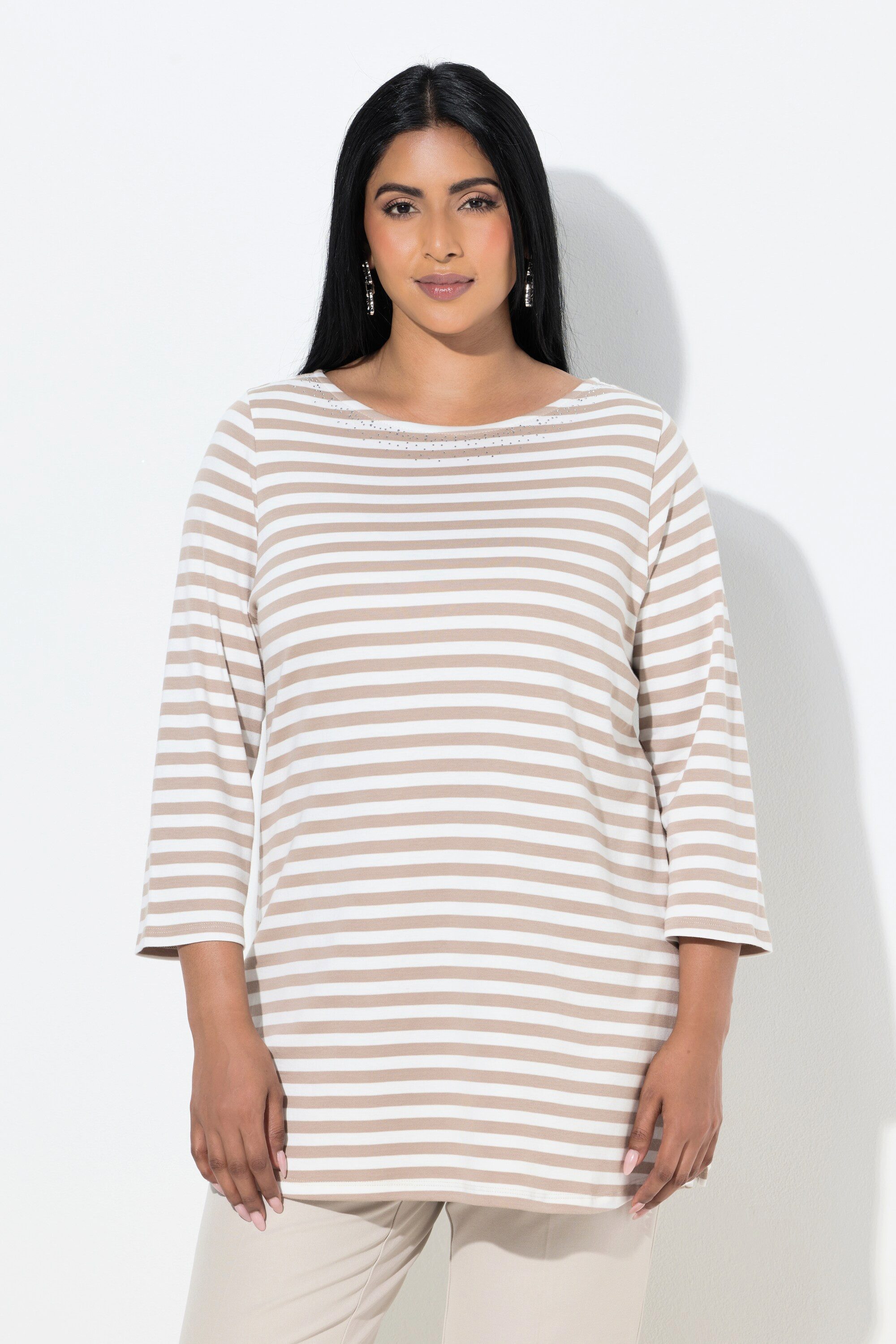 Ulla Popken T-Shirt Ringelshirt Rundhals-Ausschnitt 3/4-Arm günstig online kaufen