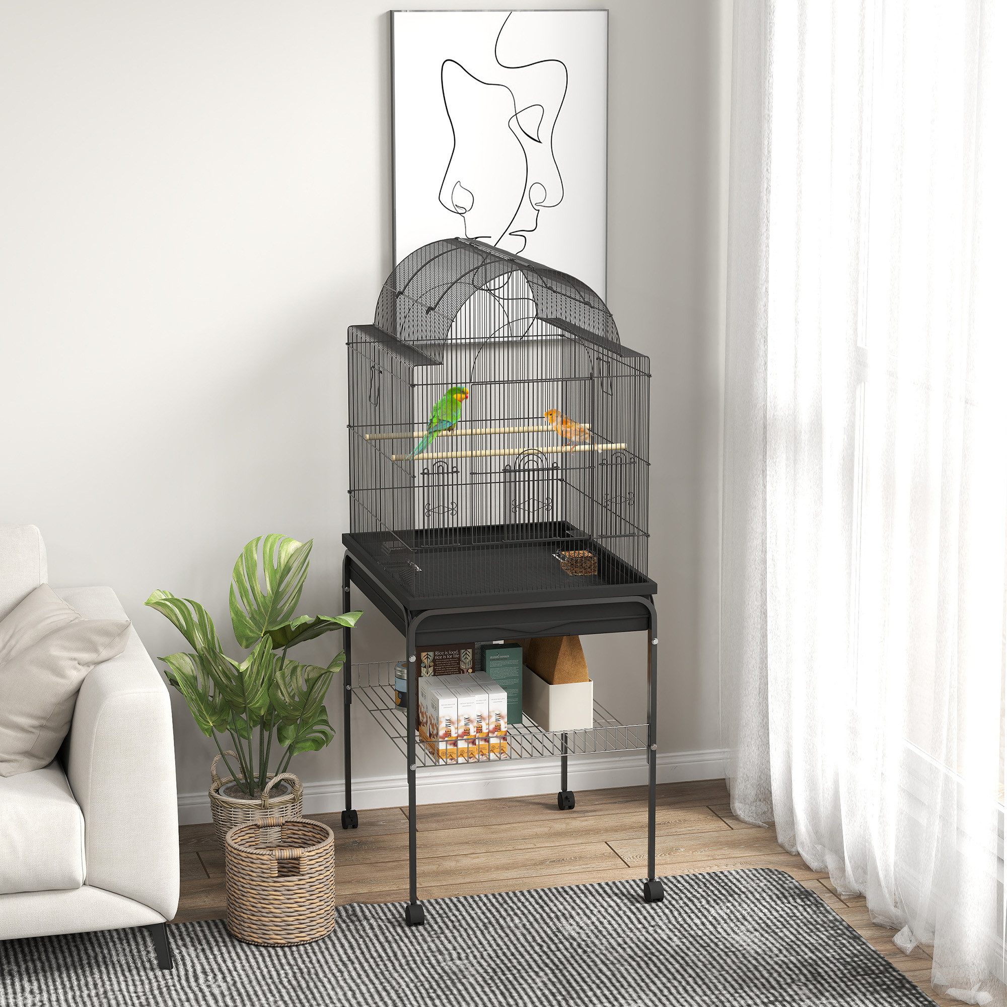 PawHut Vogelkäfig Wellensittichkäfig mit Tablett, Ablagefläche, Futterstati günstig online kaufen