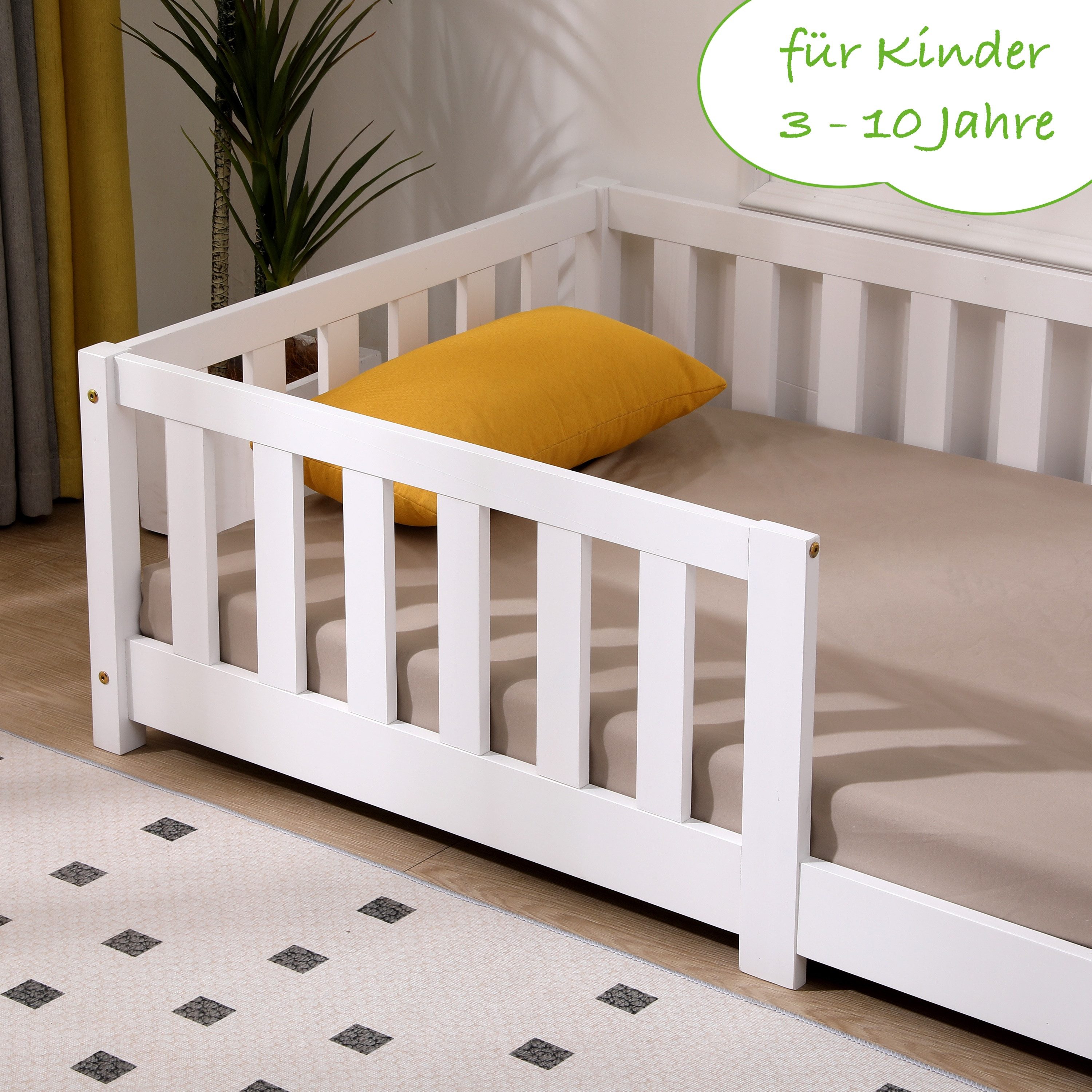 ecoMI Kinderbett mit Rausfallschutz inkl. Lattenrost, 90x200 & 80x160, Weiß günstig online kaufen