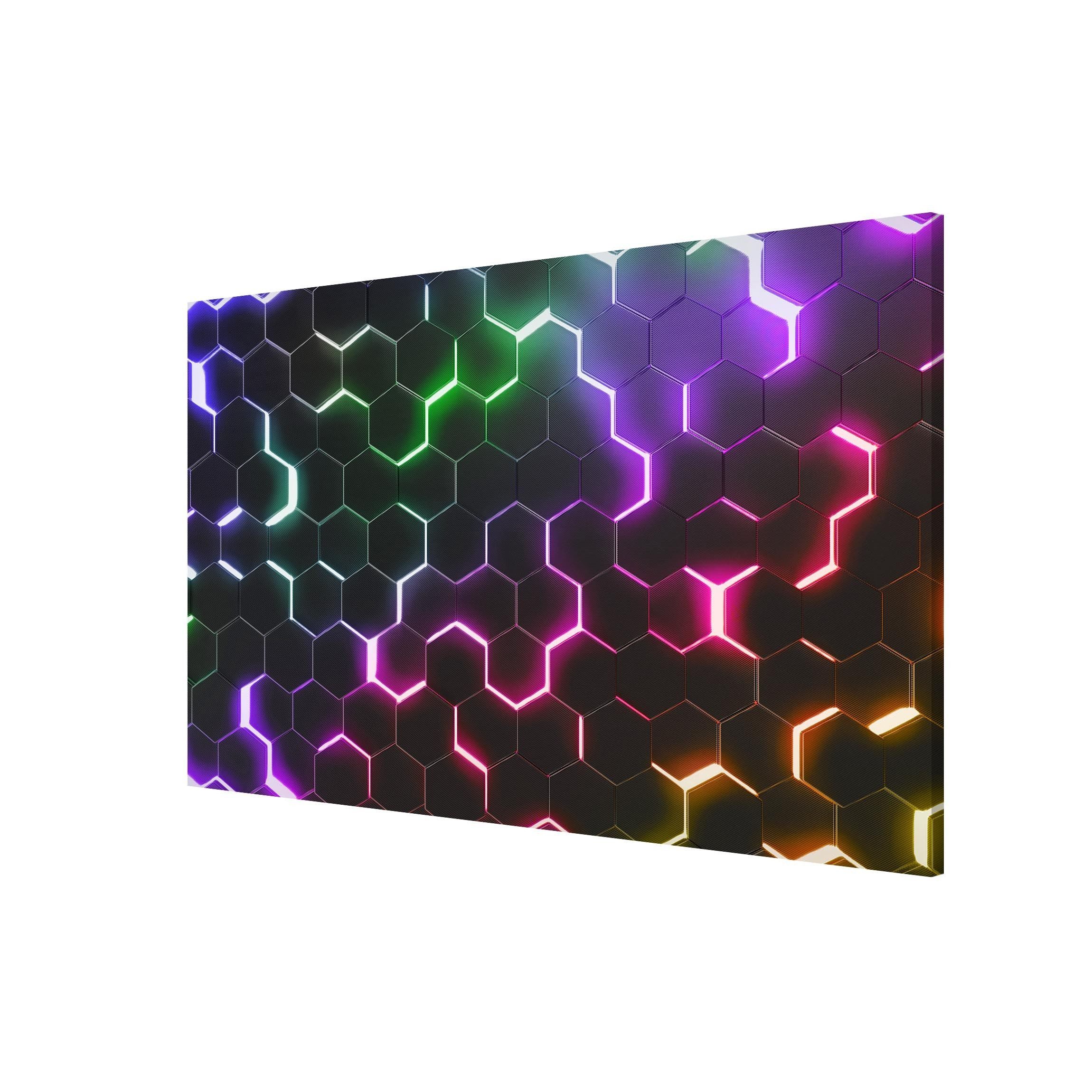 Bilderdepot24 Magnettafel Küche schwarz Strukturierte Hexagone mit Neonlicht, (1-tlg., Magnetboard Pinnwand für die Wand - metallische Tafel für Magnete), Magnetwand groß mit Motiv Büro Memoboard magnetisch Querformat