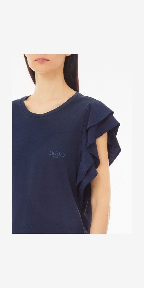 Liu Jo T-Shirt – Elegantes Shirt mit Rüschenärmeln & Logo-Detail