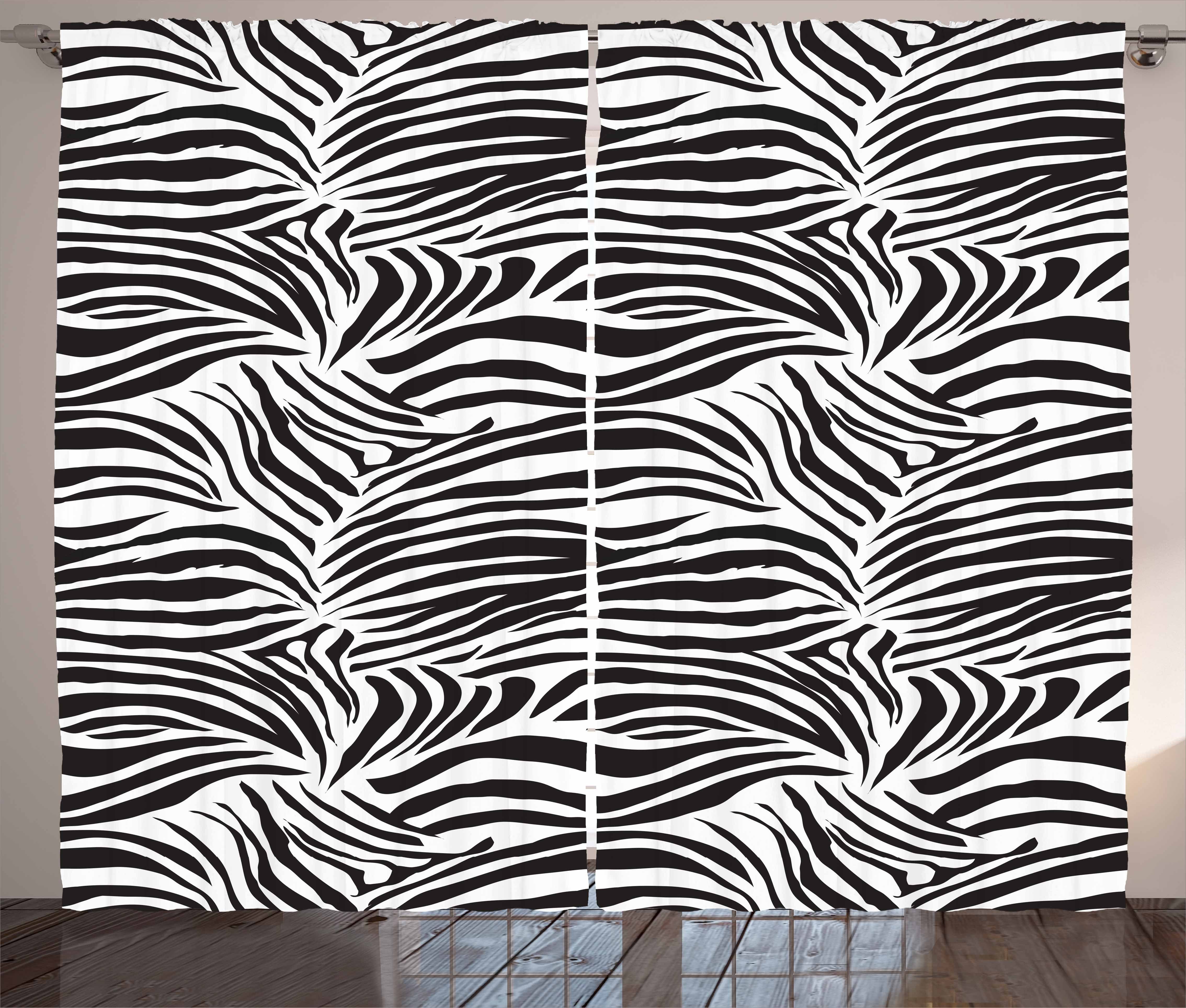 Gardine Schlafzimmer Kräuselband Vorhang mit Schlaufen und Haken, Abakuhaus, Schwarz-Weiss Wilde Zebra-Linien