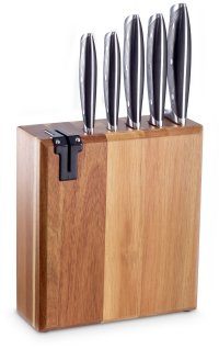 ECHTWERK Ножиblock (6tlg), Küchenmesser-Set aus Akazienholz, Inkl. Integriertem Ножиschärfer