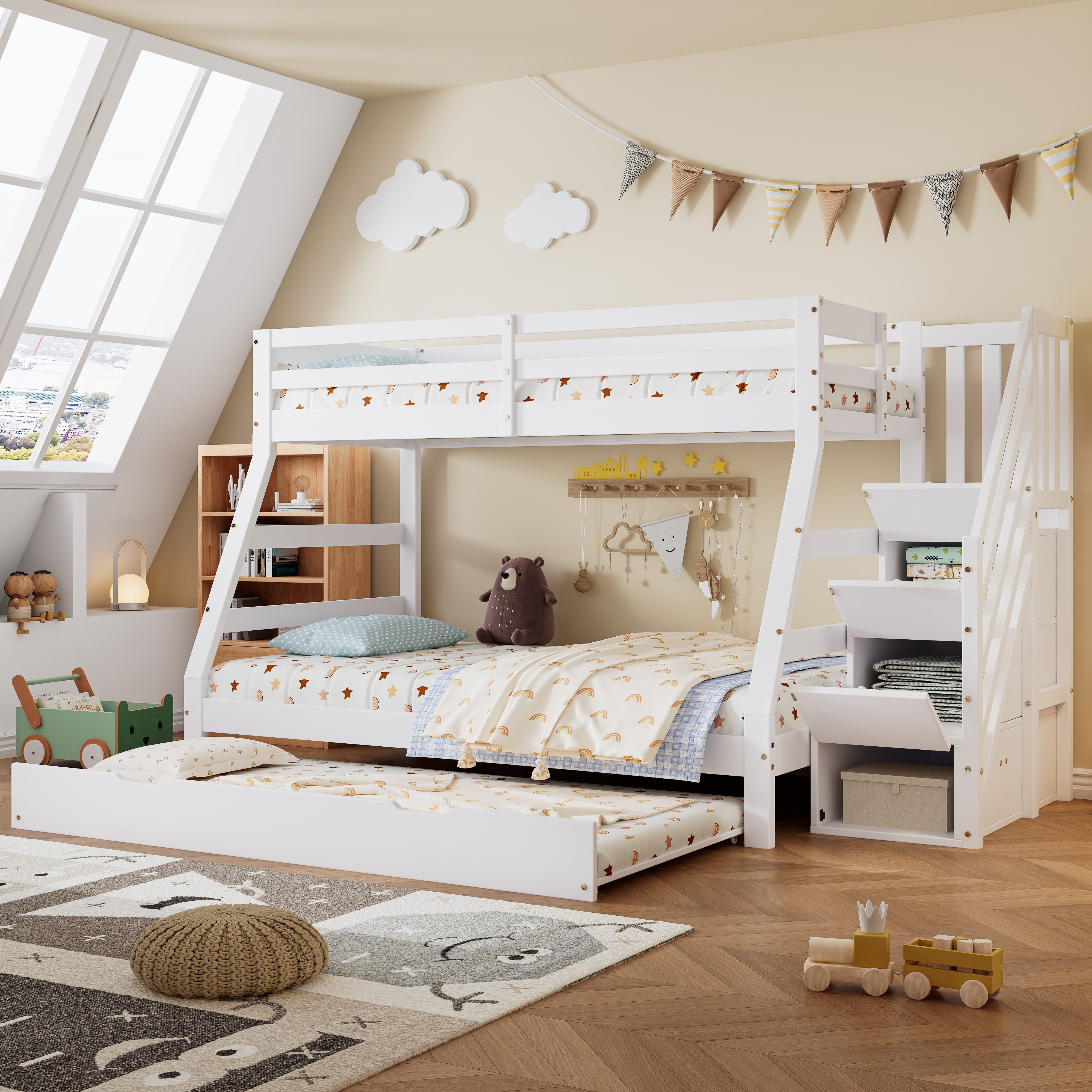 Merax Etagenbett 90/120x200cm mit Ausziehbett 90x190cm (1-St), Kiefer Hochb günstig online kaufen