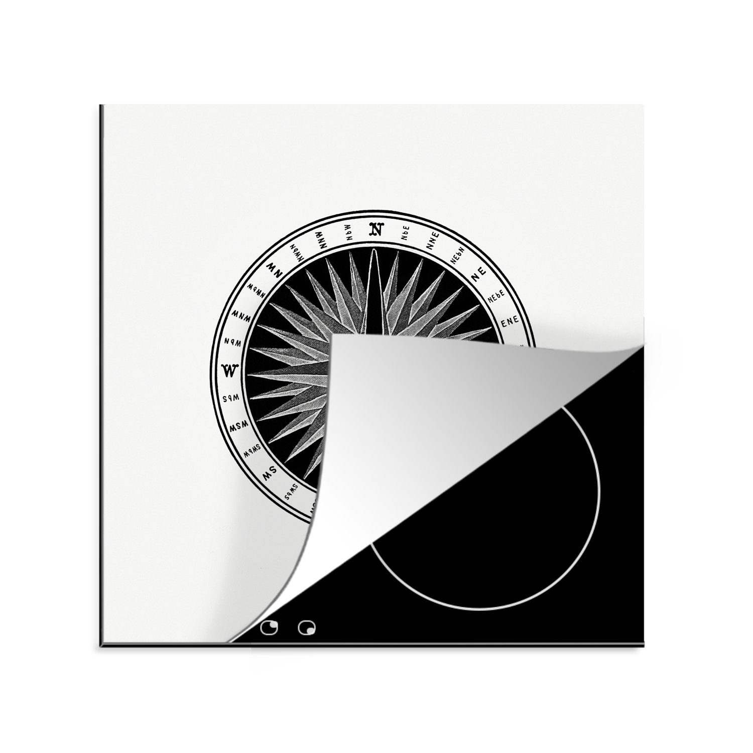 MuchoWow Herdblende-/Abdeckplatte Kompass Retro, tlg), (1 cm, - Vinyl, Ceranfeldabdeckung, Arbeitsplatte Windrose 78x78 - küche für