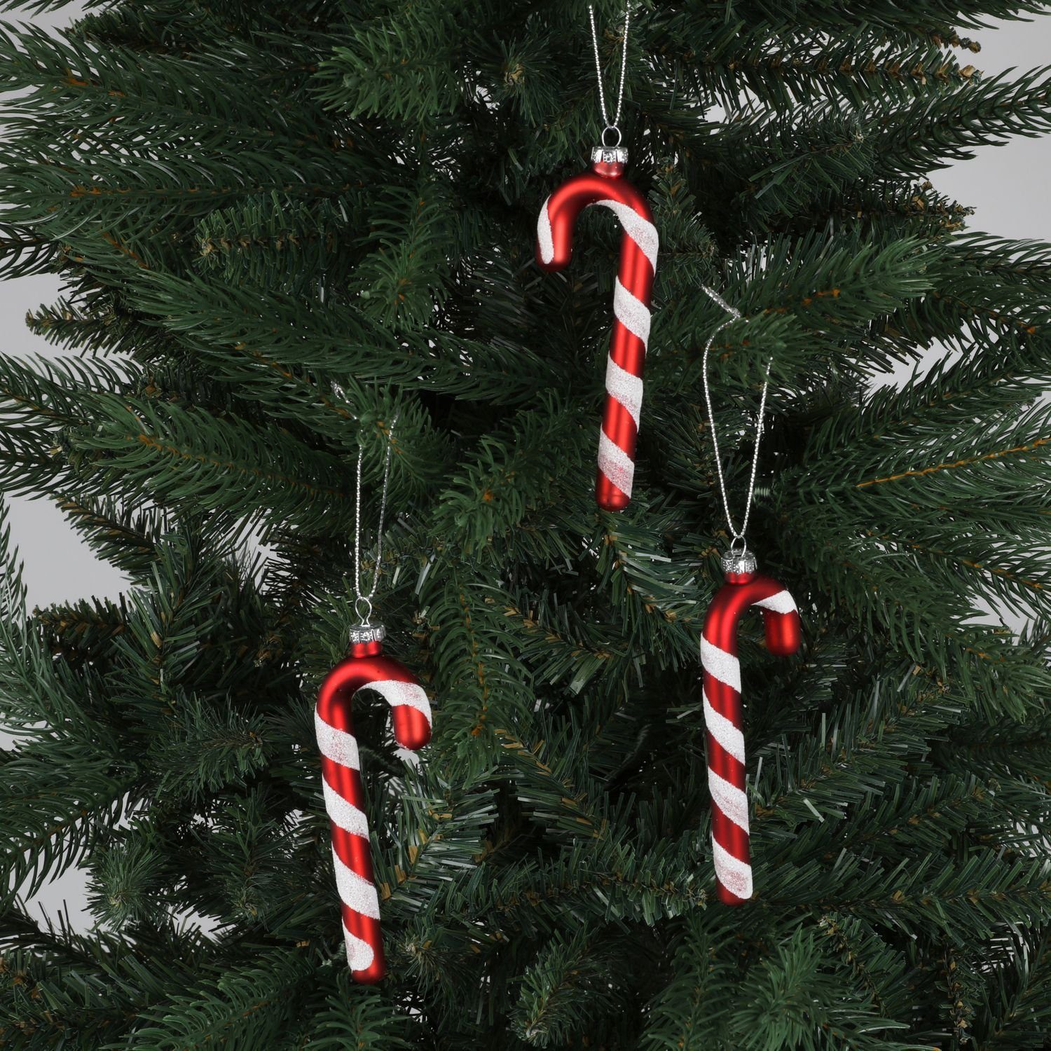 BURI Christbaumschmuck Deko Zuckerstangen 3er-Set aus Glas 12cm Weihnachtsd günstig online kaufen