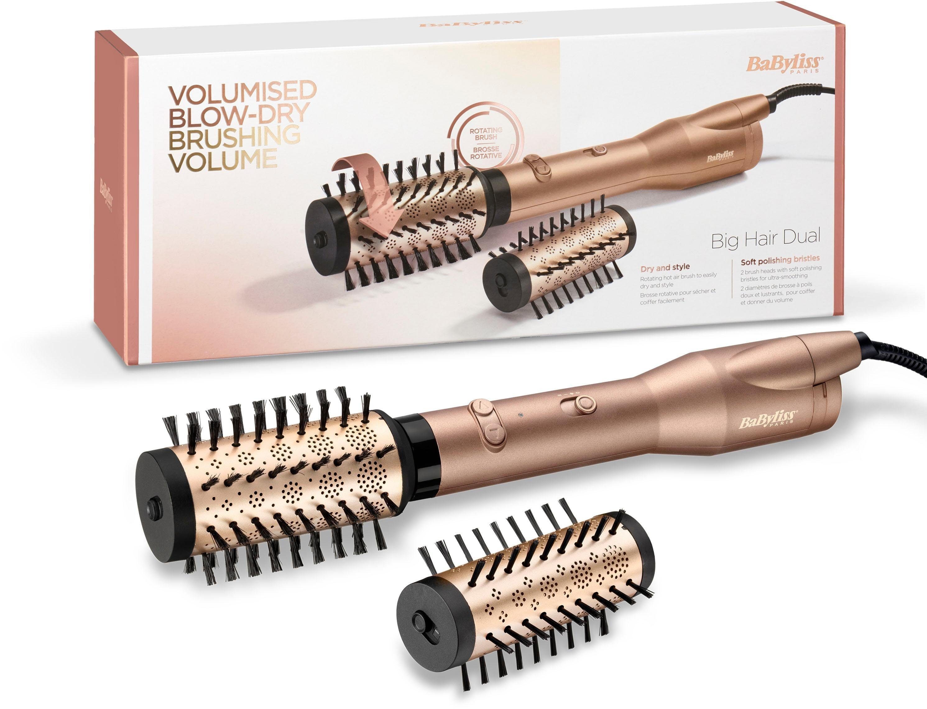 BaByliss Warmluftbürste AS952E Big Hair Dual, rotierende Warmluftbürste mit 2 Aufsätzen