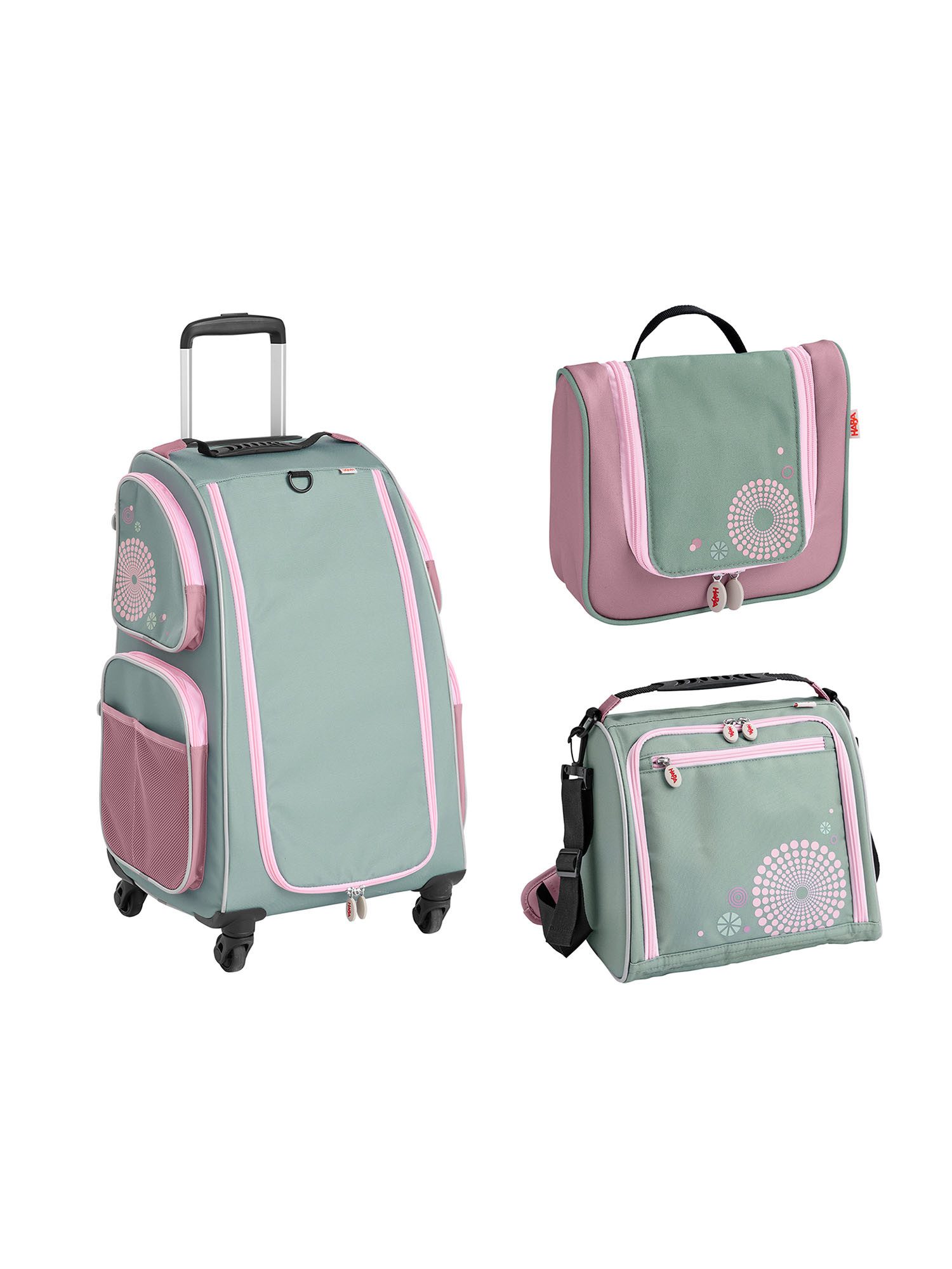 Haba Kinderkoffer Schranktrolley 4 Rollen, Trolleytasche und Kulturbeutel, Reisekoffer Kinder, Trolley Kinder, Kofferset Kids