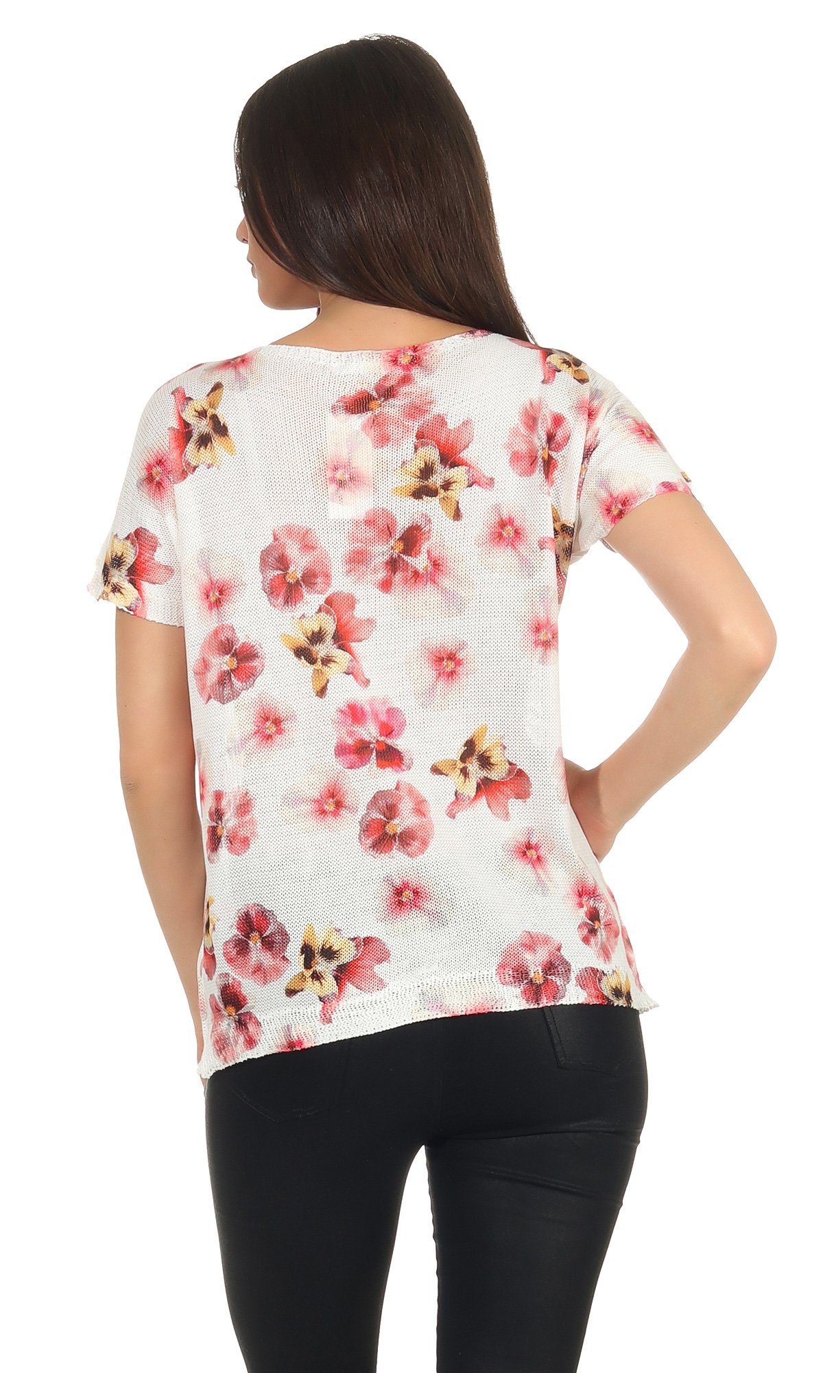 Mississhop Print-Shirt Damen weißes Shirt mit Blumen Tshirt Bluse 320