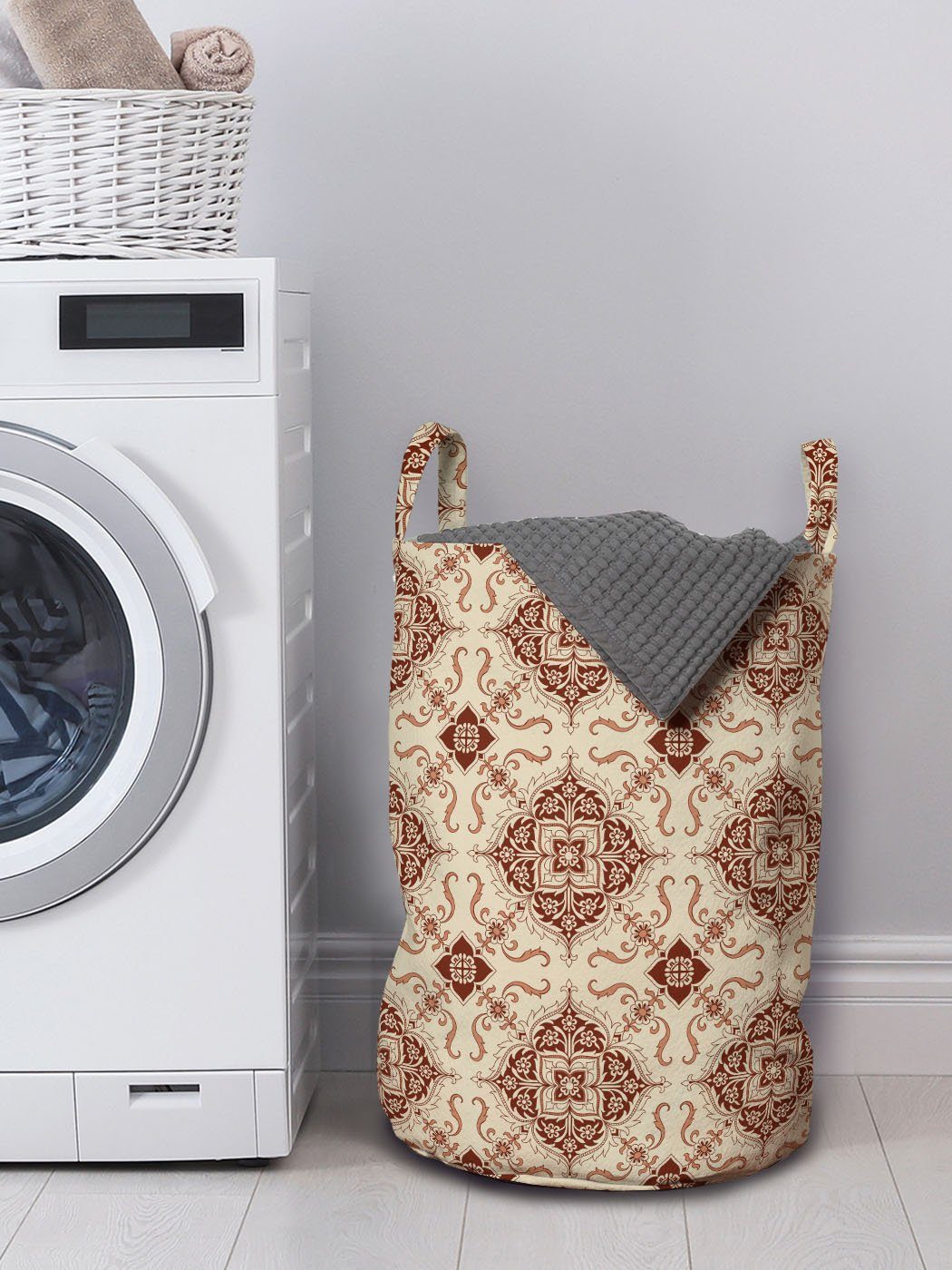 Wäschesäckchen Oriental Griffen Kordelzugverschluss für Waschsalons, Geometrisch Abakuhaus mit Wäschekorb Blumen