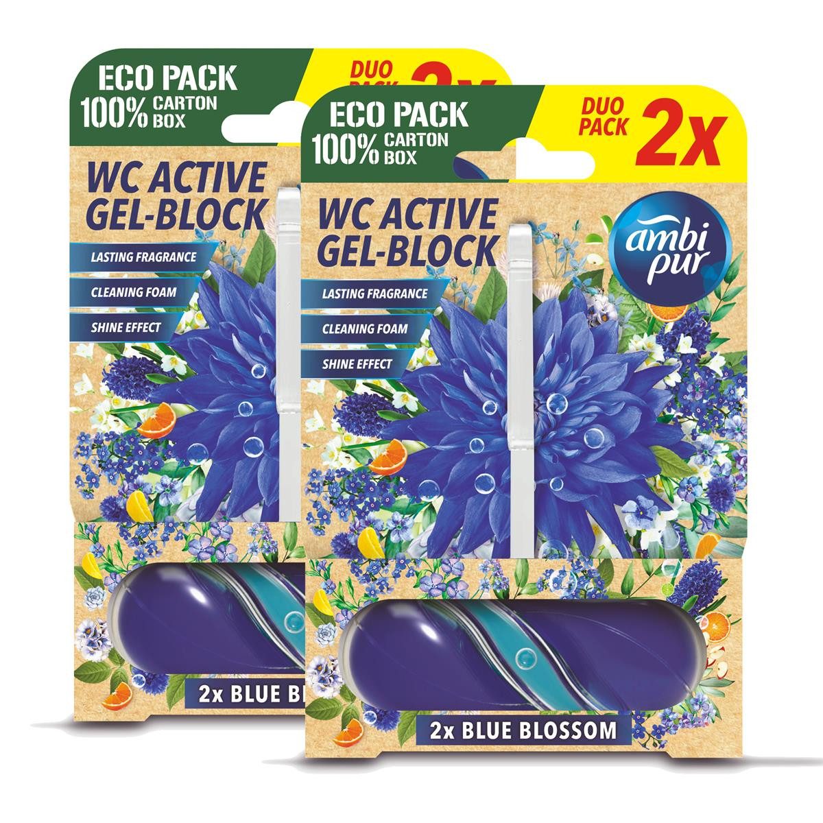 WC-Duftspüler Ambi Pur WC Active Gel-Block 2x45g Blue Blossom - WC Duft (2er Pack)
