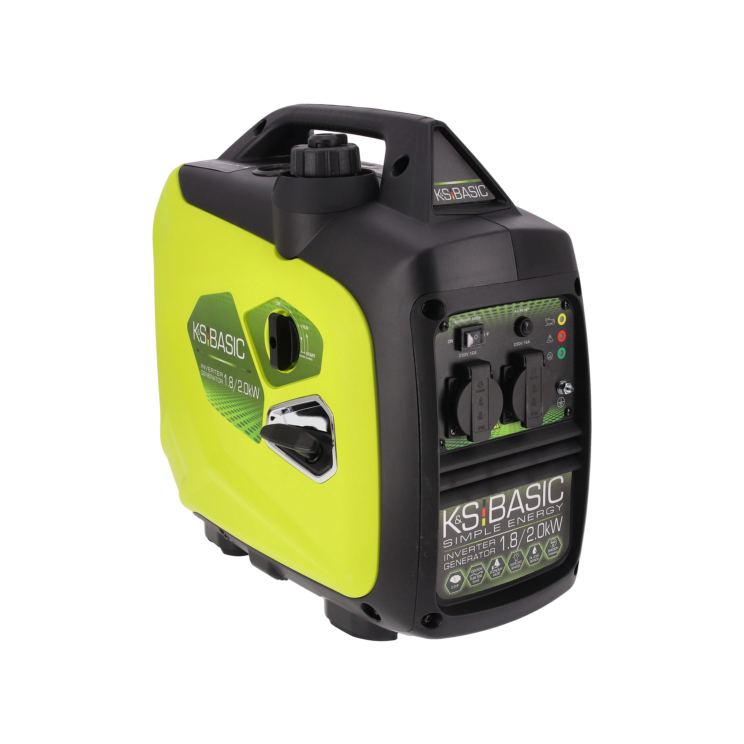 Könner & Söhnen Stromerzeuger KSB 22i S, 2,00 in kW, (Superleiser Inverter-Generator für empfindliche Geräte, 1-tlg., 2.0 kW, 62 dB(A), mit Sparmodus (ECON-MODUS) und Griff), Schalldämmgehäuse, Reine Sinuswelle, Mikroprozessor, EURO V