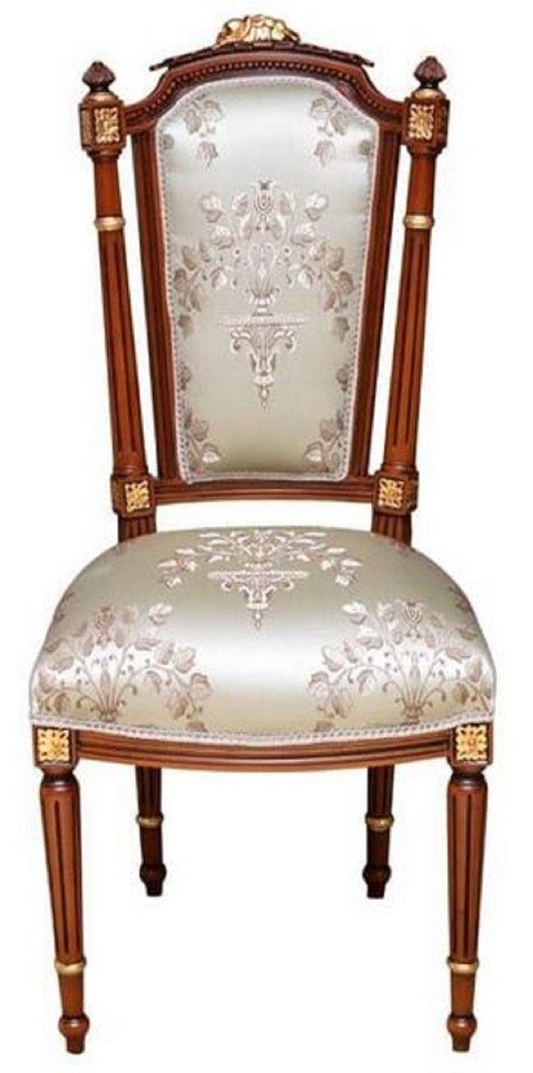 Casa Padrino Esszimmerstuhl Barock Esszimmerstuhl Cremefarben / Braun / Gold - Handgefertigter Antik Stil Stuhl - Esszimmer Möbel im Barockstil