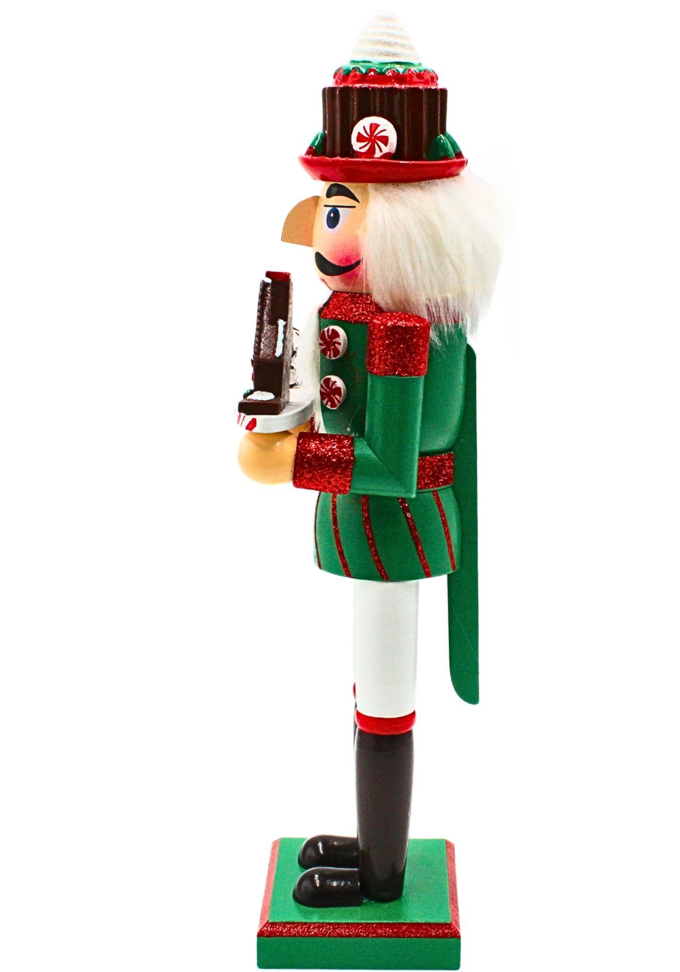 Dekohelden24 Nussknacker Holz Nussknacker mit Lebkuchenelemente, Ausführung über Menü wählbar., in Rot-Grün, Größe L/B/H: ca. 9,5 x 10,5 x 35 cm